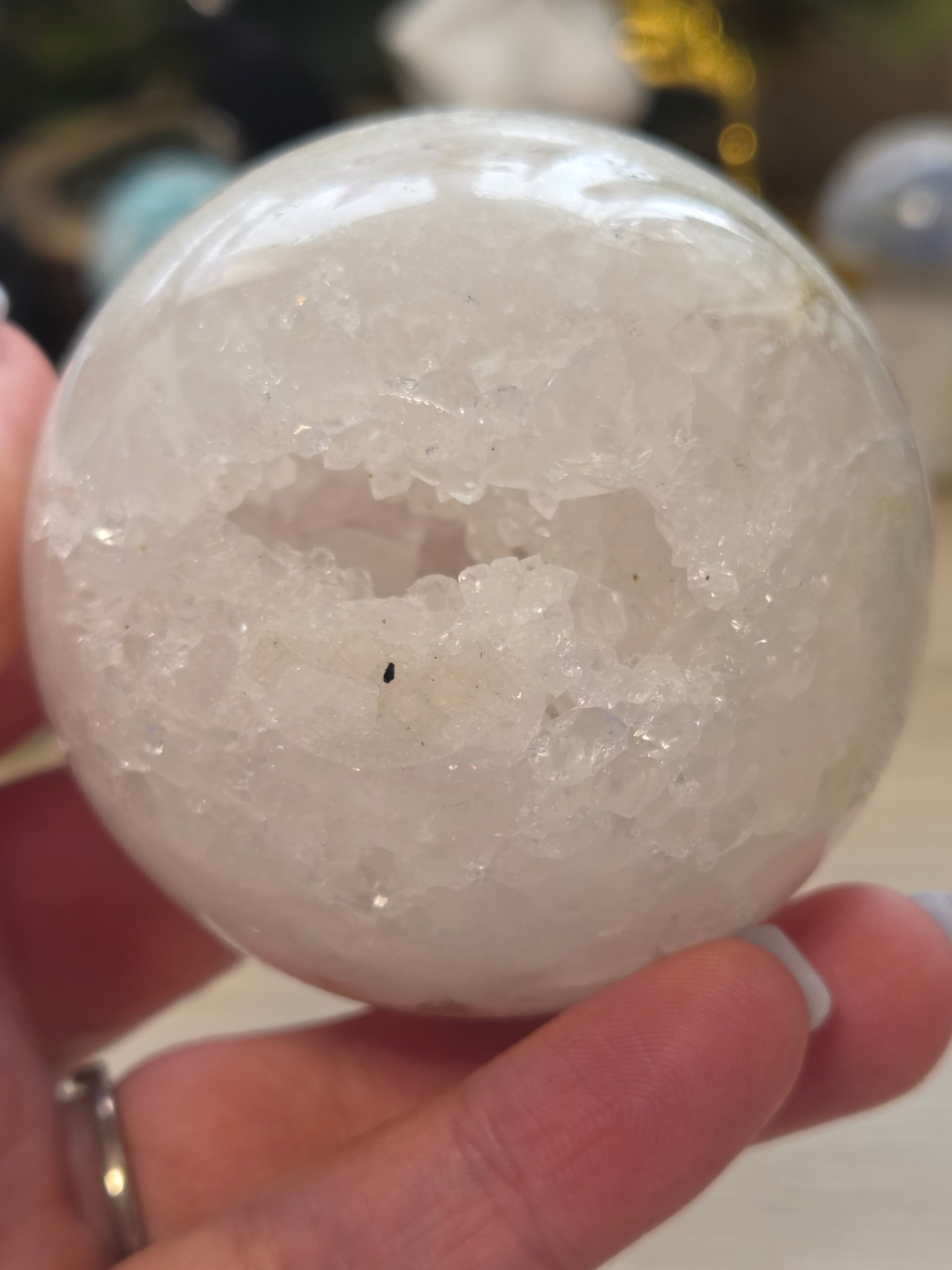 Clear quartz crystal sphere