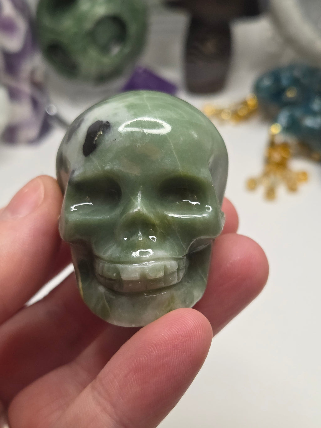 Green jade  crystal  skull carving