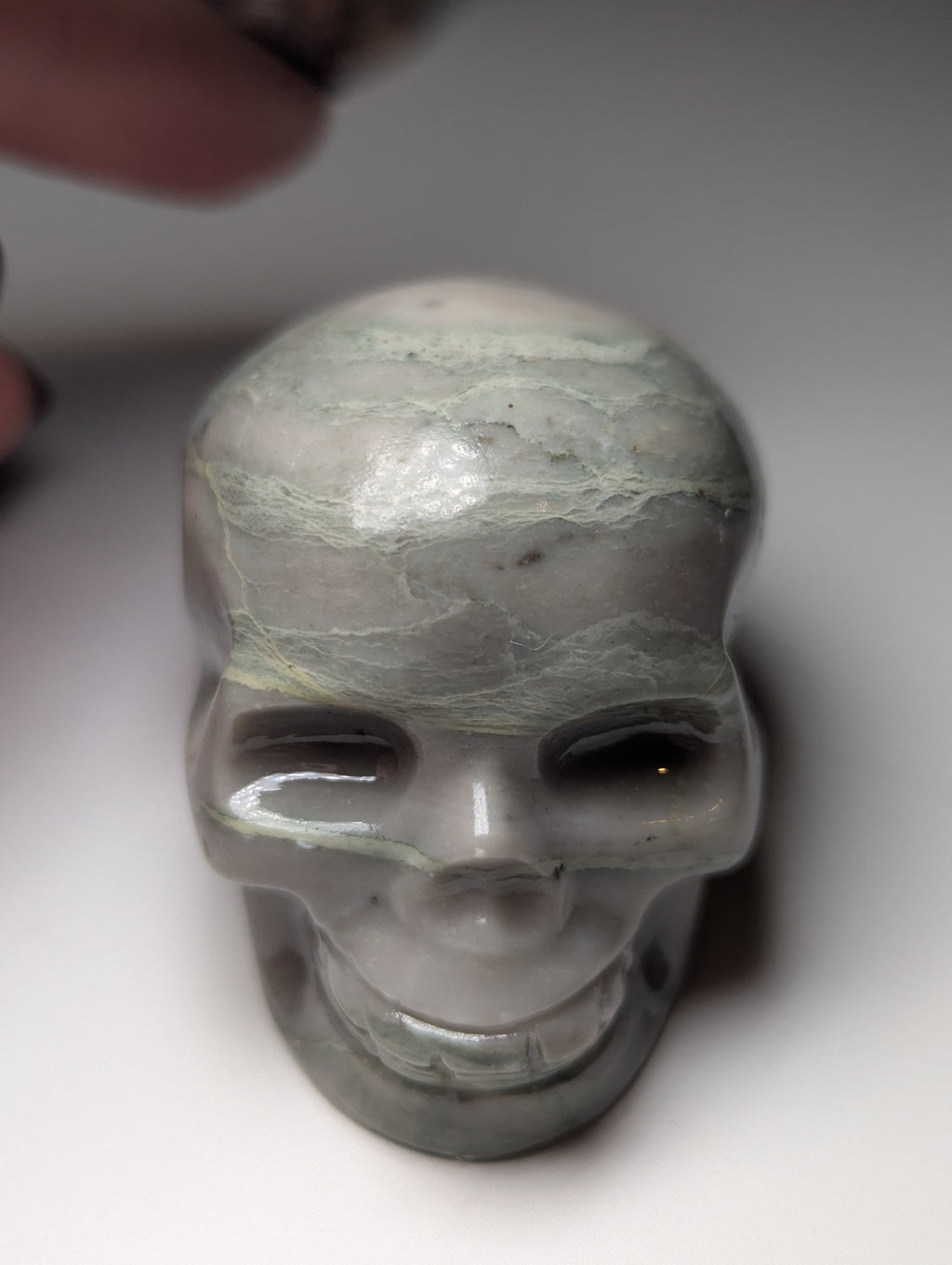 Green vain Jasper crystal skull