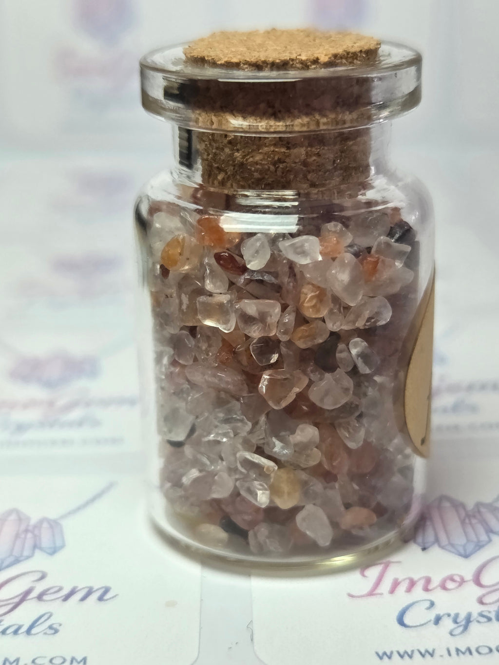 Crystal chips in glass jar