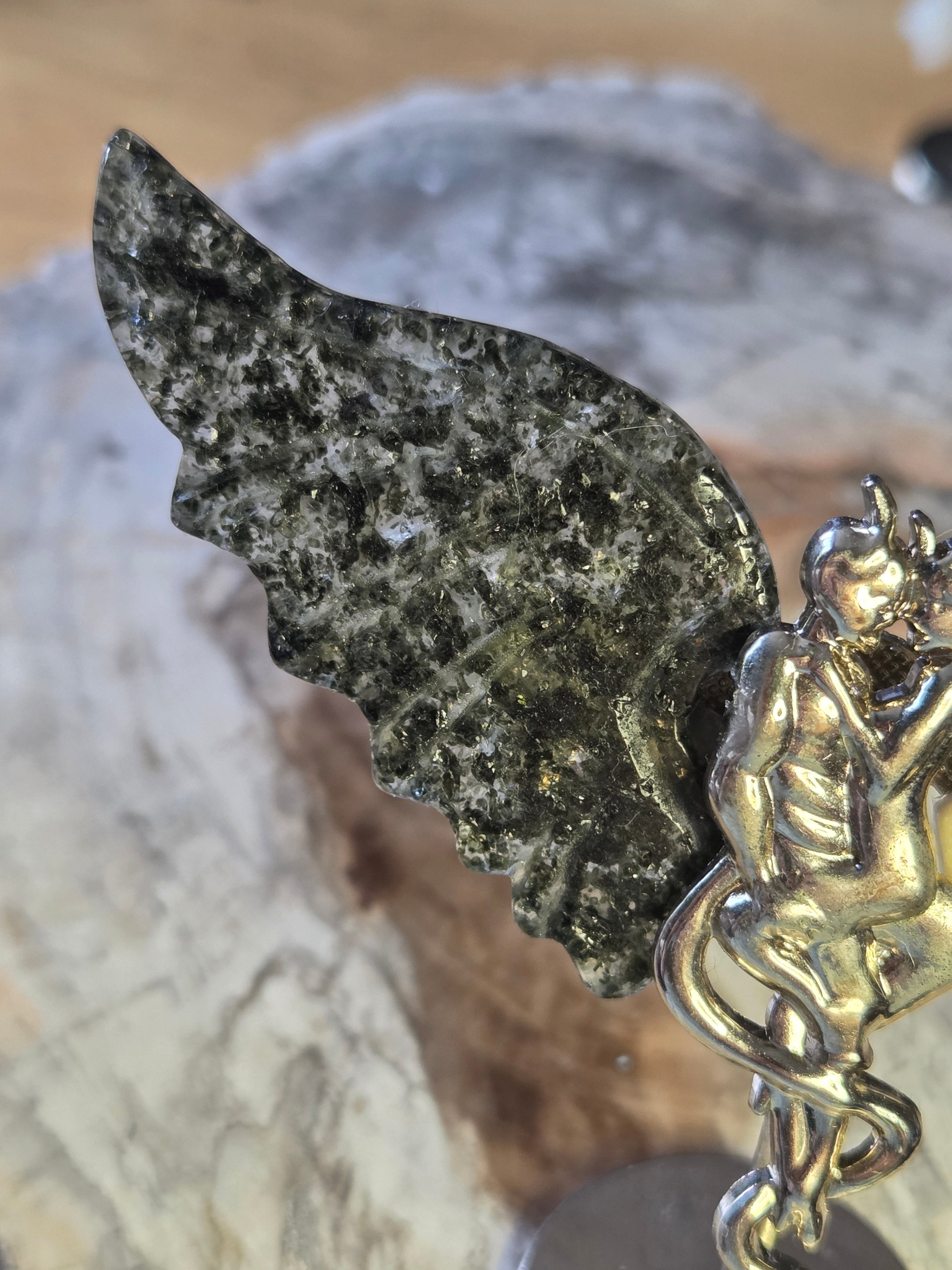 Green Tourmaline with  lemon jade devil and angel