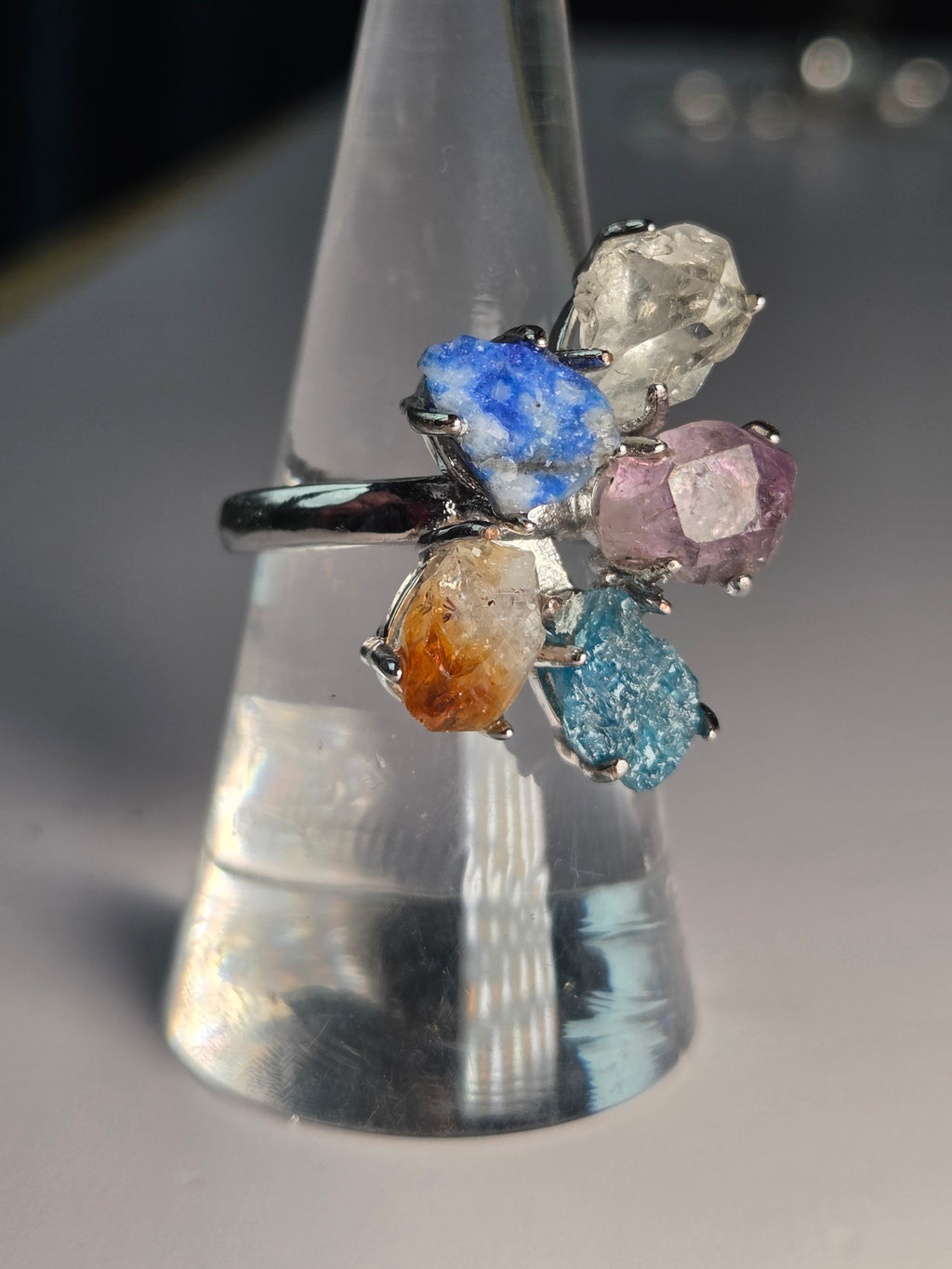 Amazing crystal specimen Adjustable ring amazonite