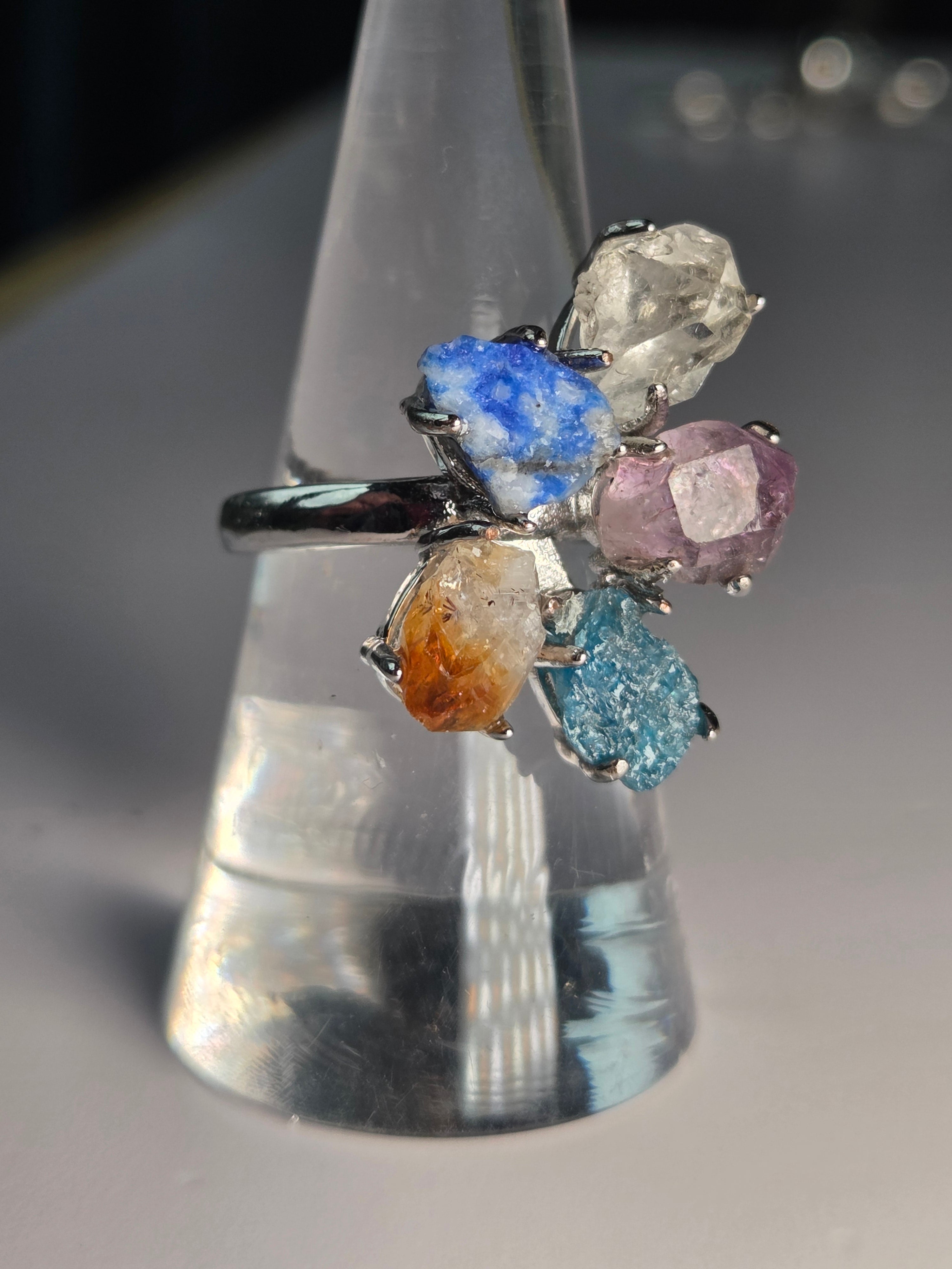Amazing crystal specimen Adjustable ring amazonite