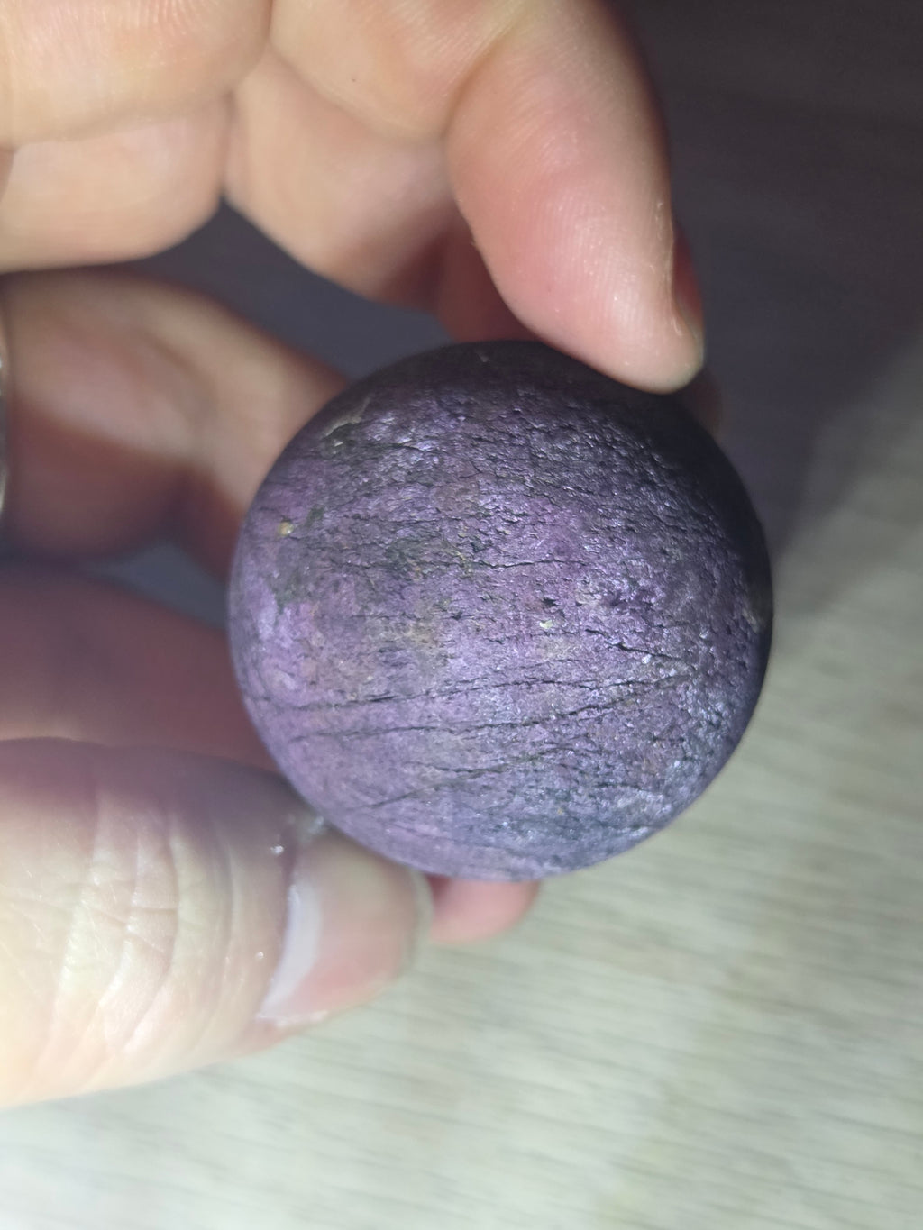 Purperite crystal sphere carving with stand