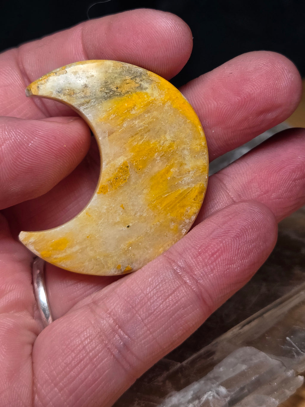 Bumblebee jasper crystal moon carving