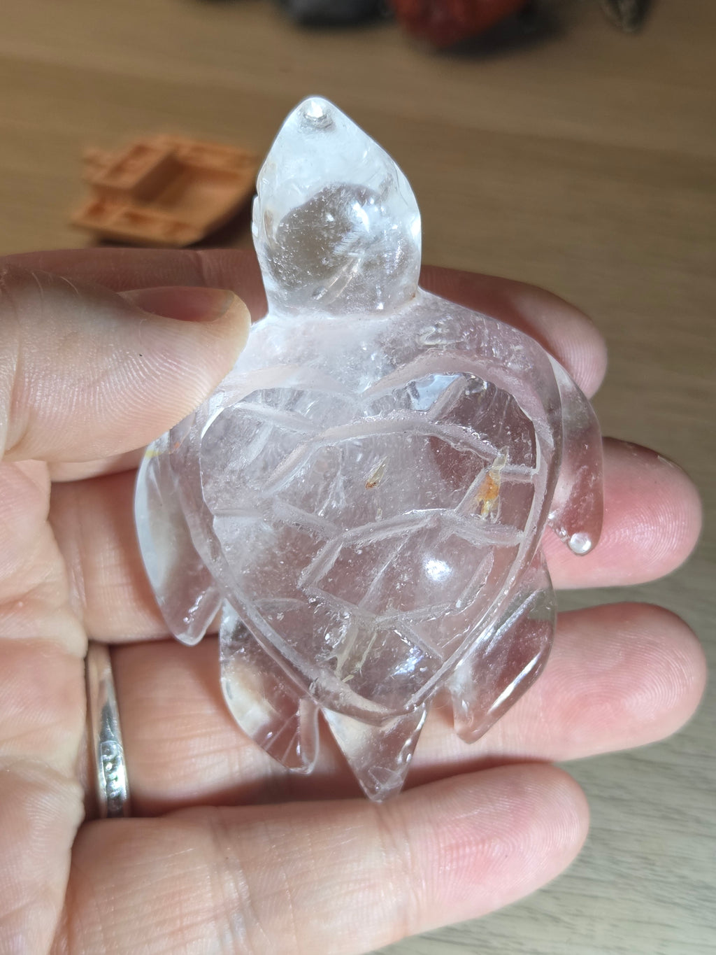 Clear quartz crystal turtle carving