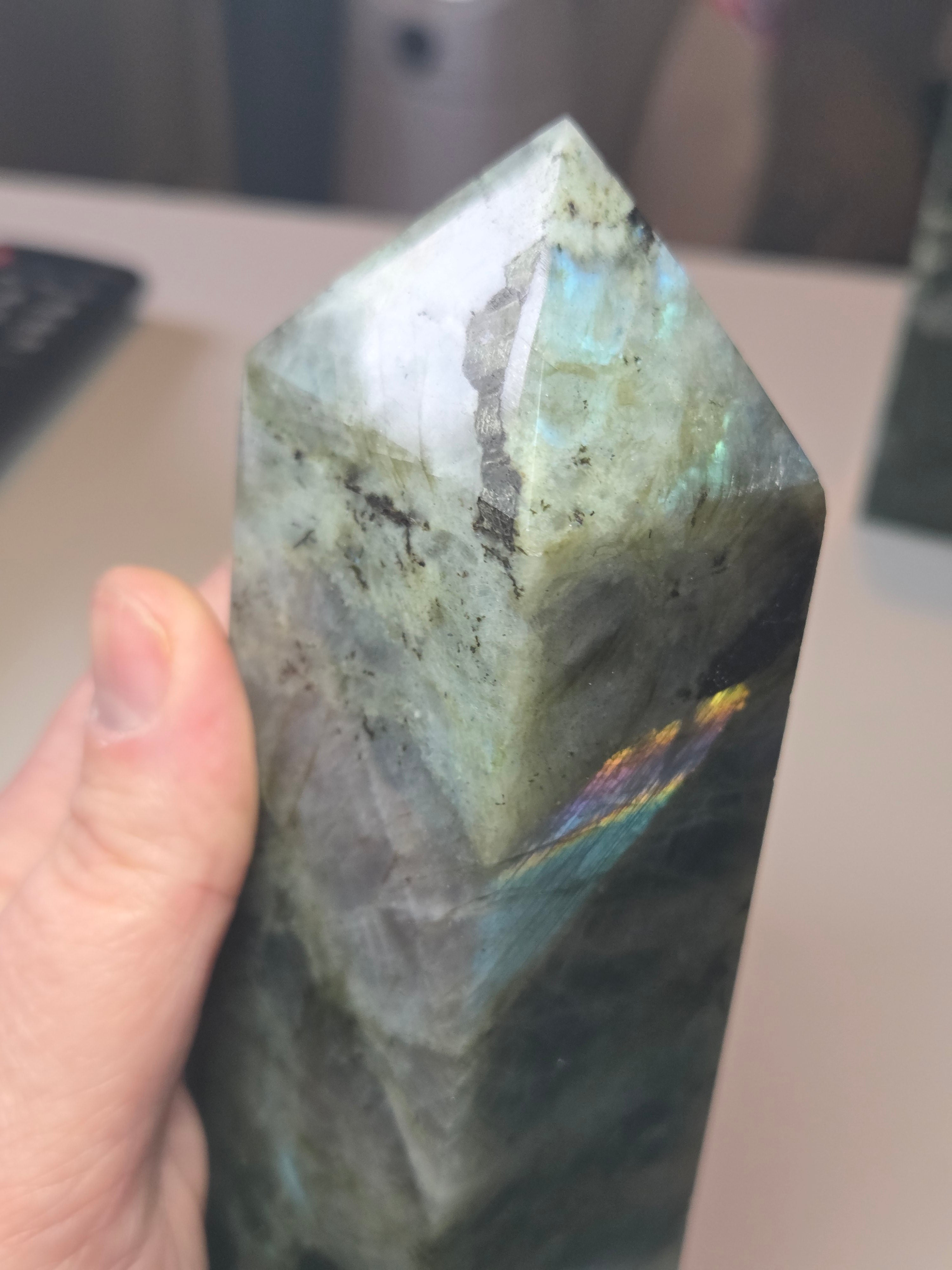 Labradorite crystal tower carving