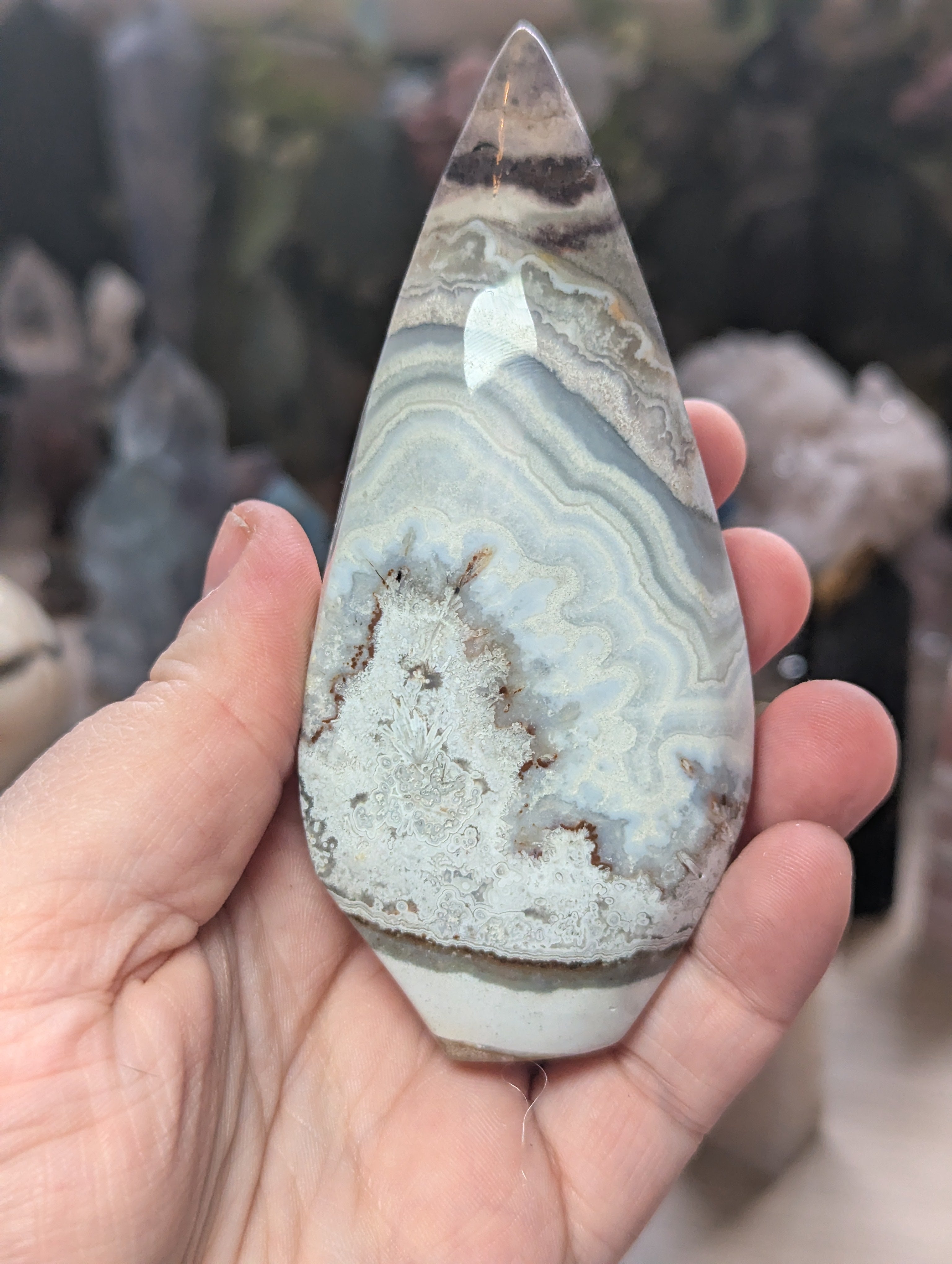 Mexican crazy agate crystal tear drop carving