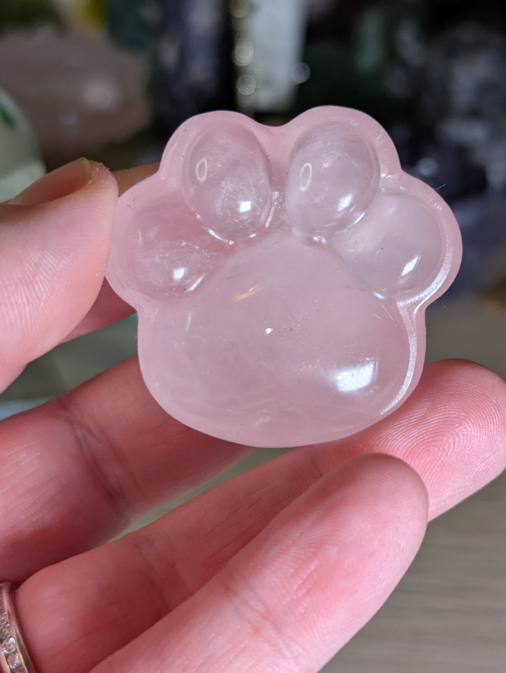 Rose quartz crystal paw print