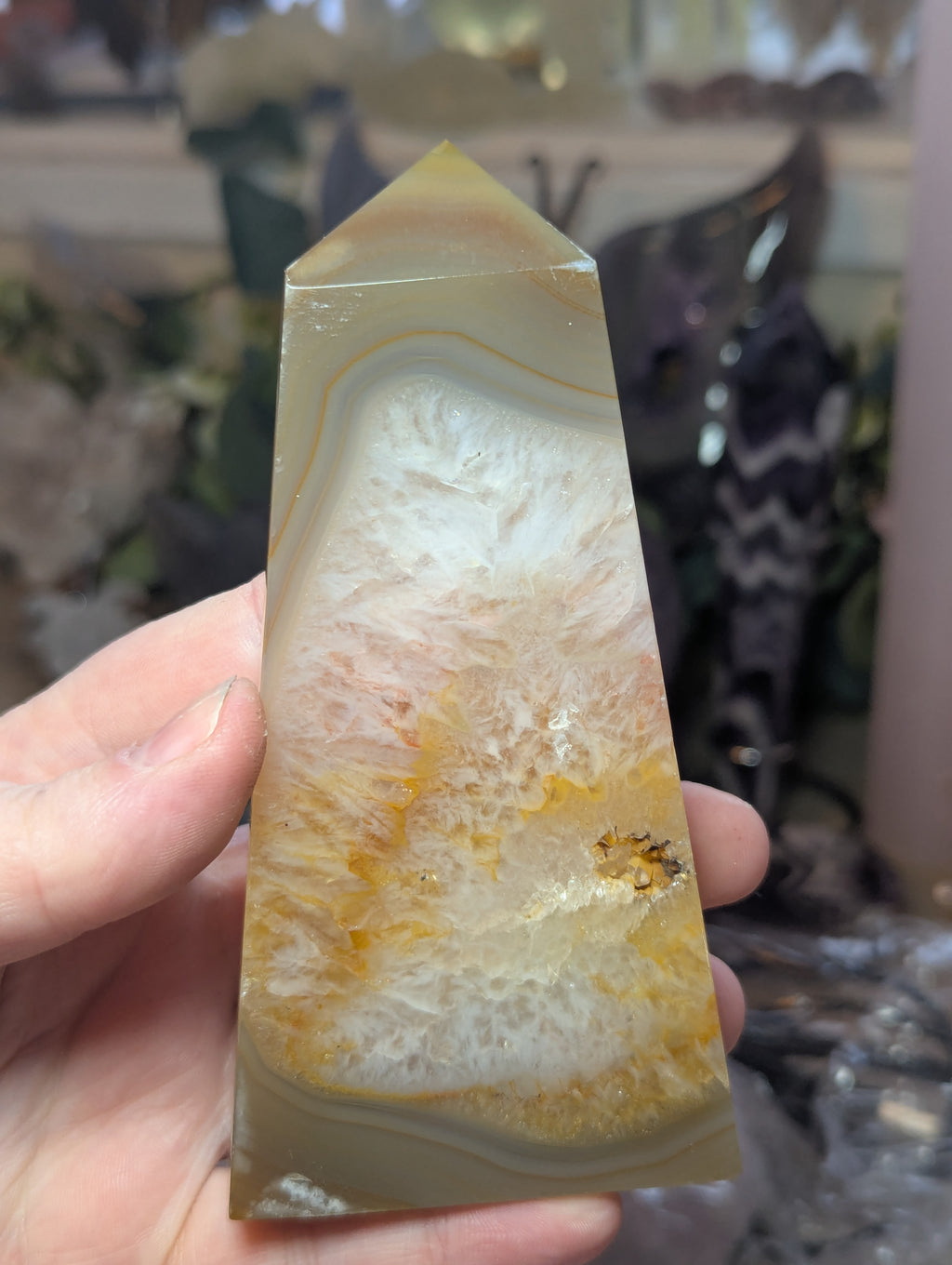 Tall Agate  crystal tower with duzy