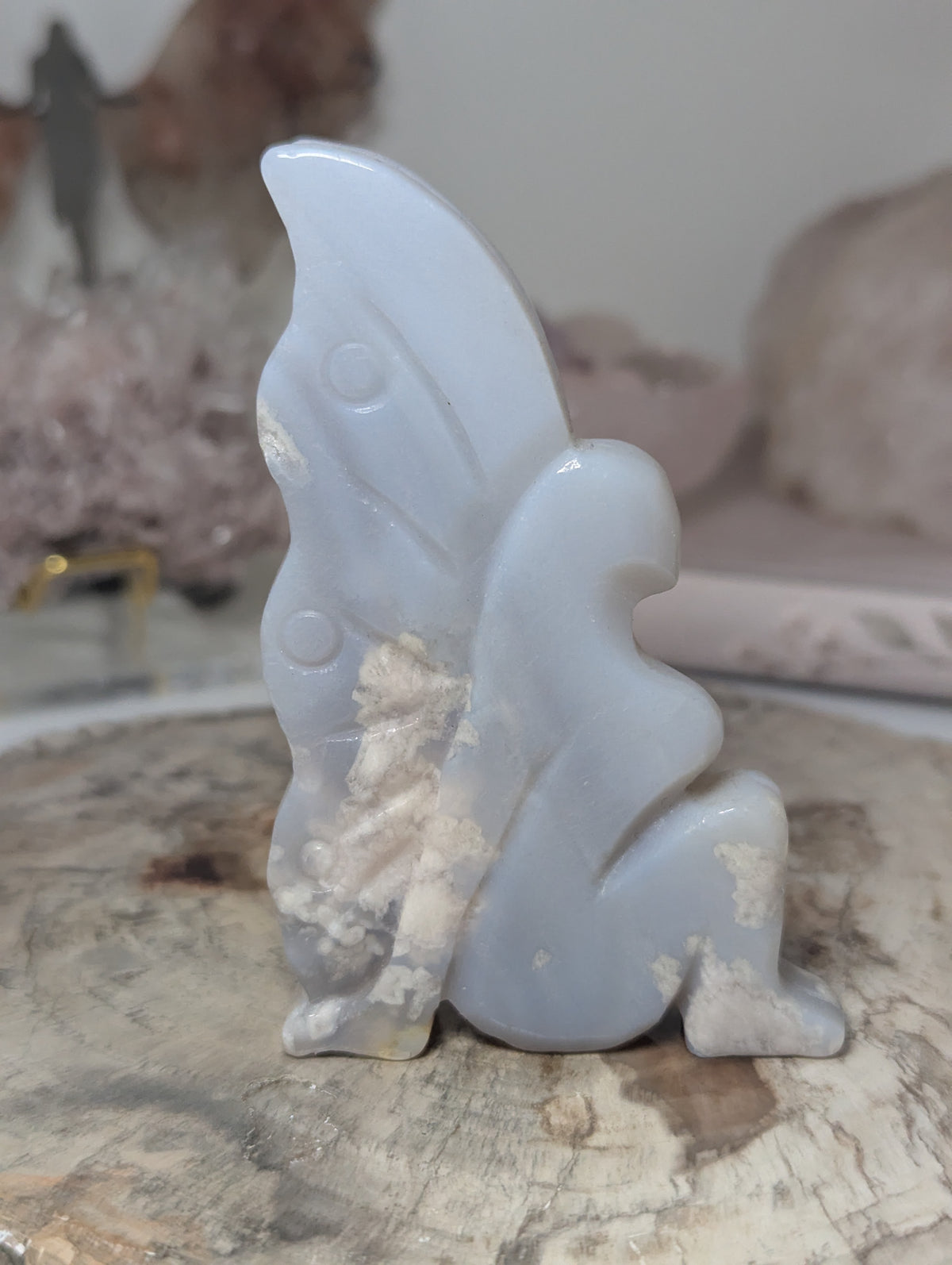 Blue flower agate crystal fairy carving