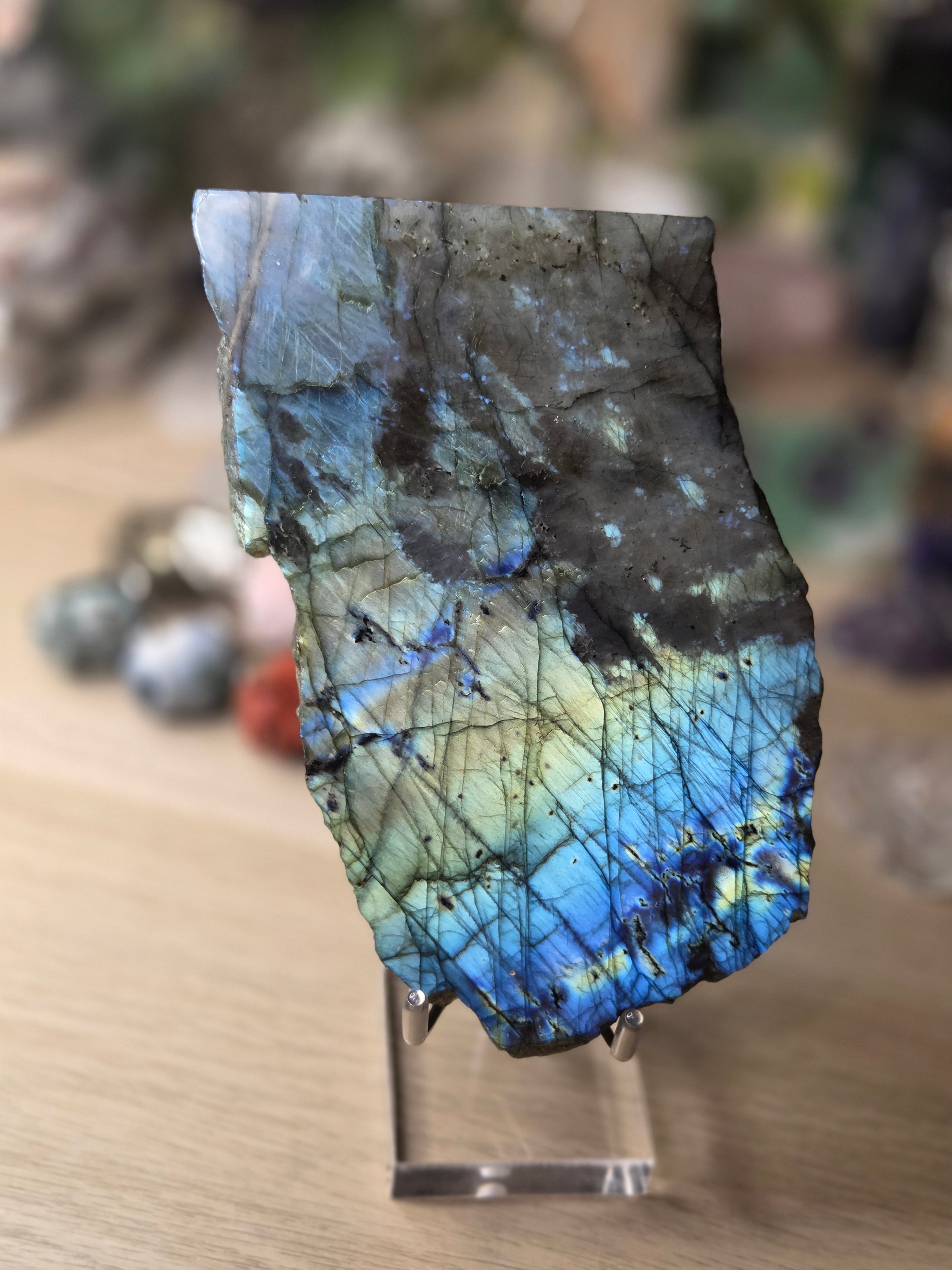 Labradorite crystal slice with stand