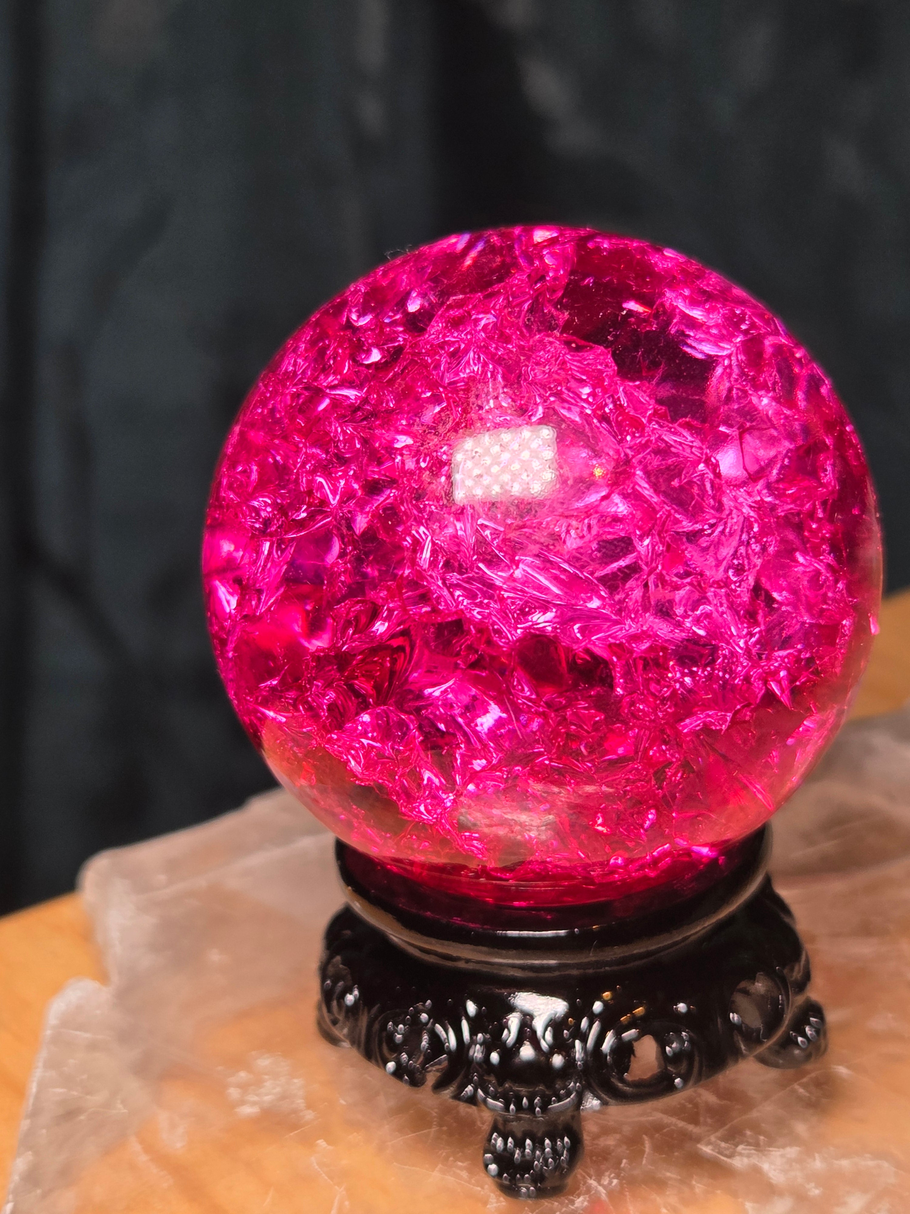 Pink Crackle Glass sphere