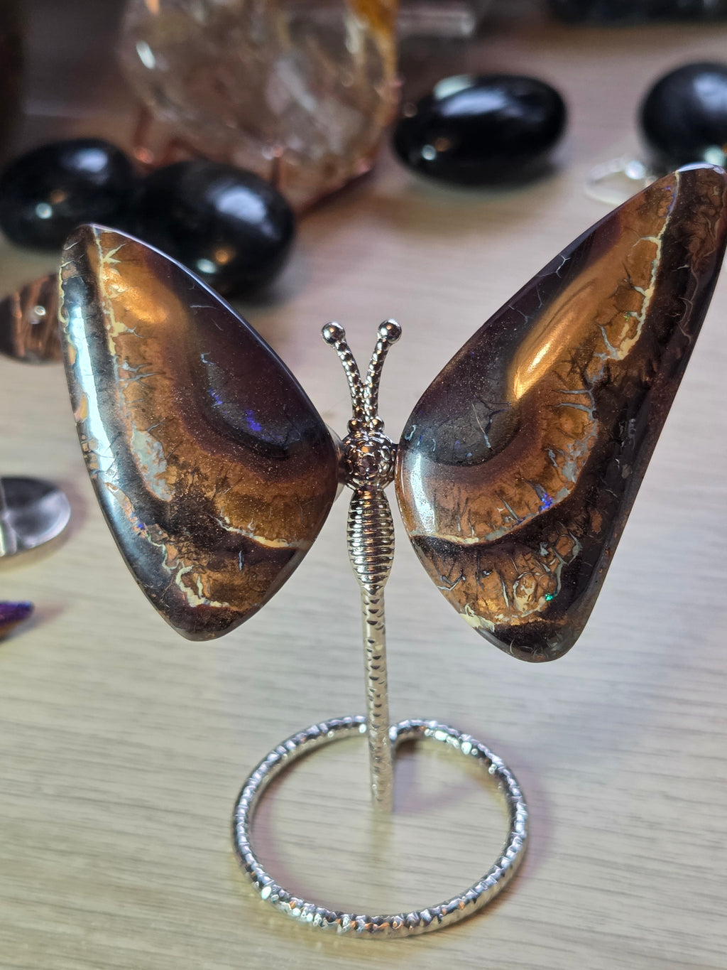 Rare bolder opal crystal butterfly and cut and polished