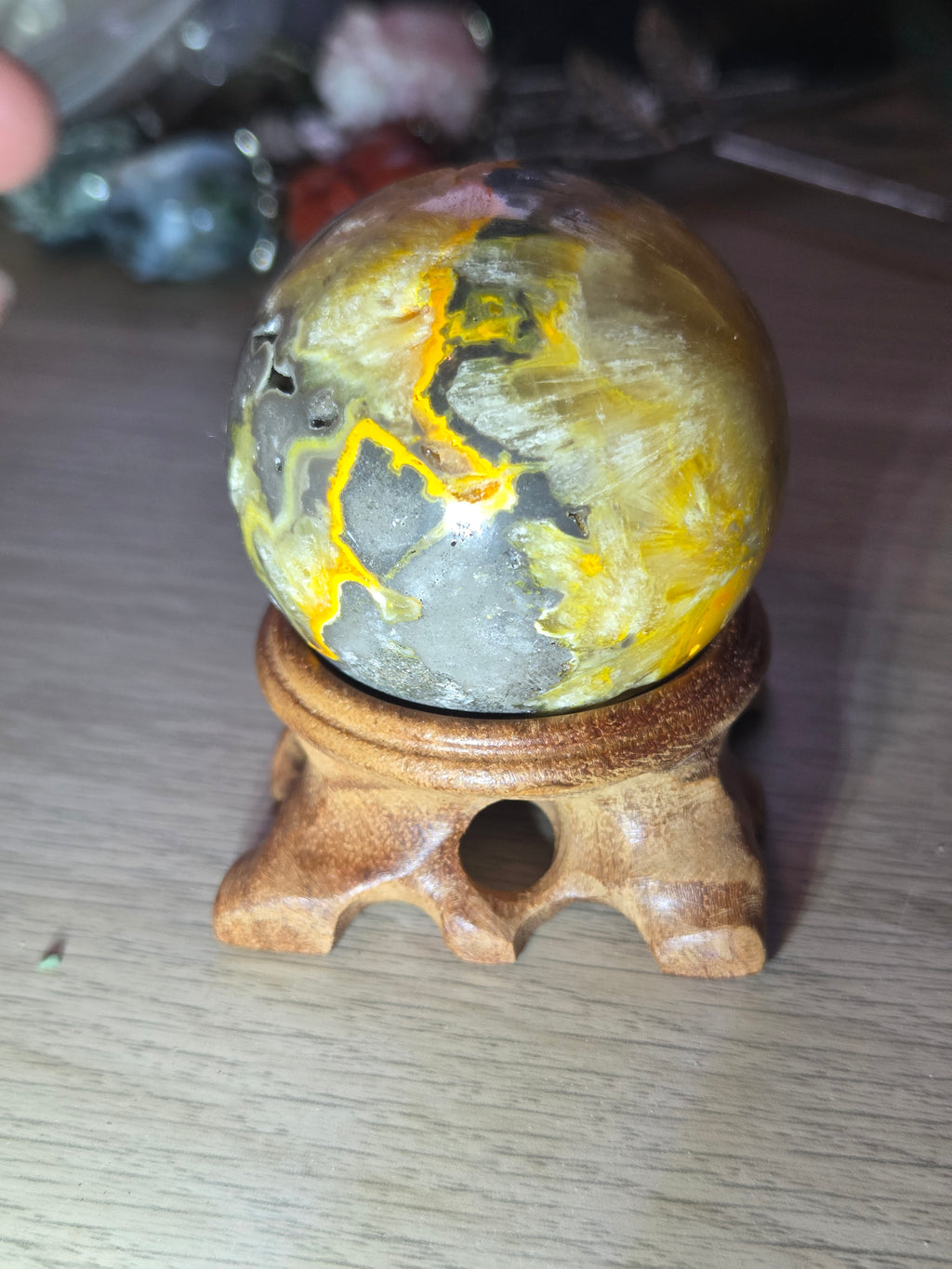 Bumblebee jasper crystal sphere with stand