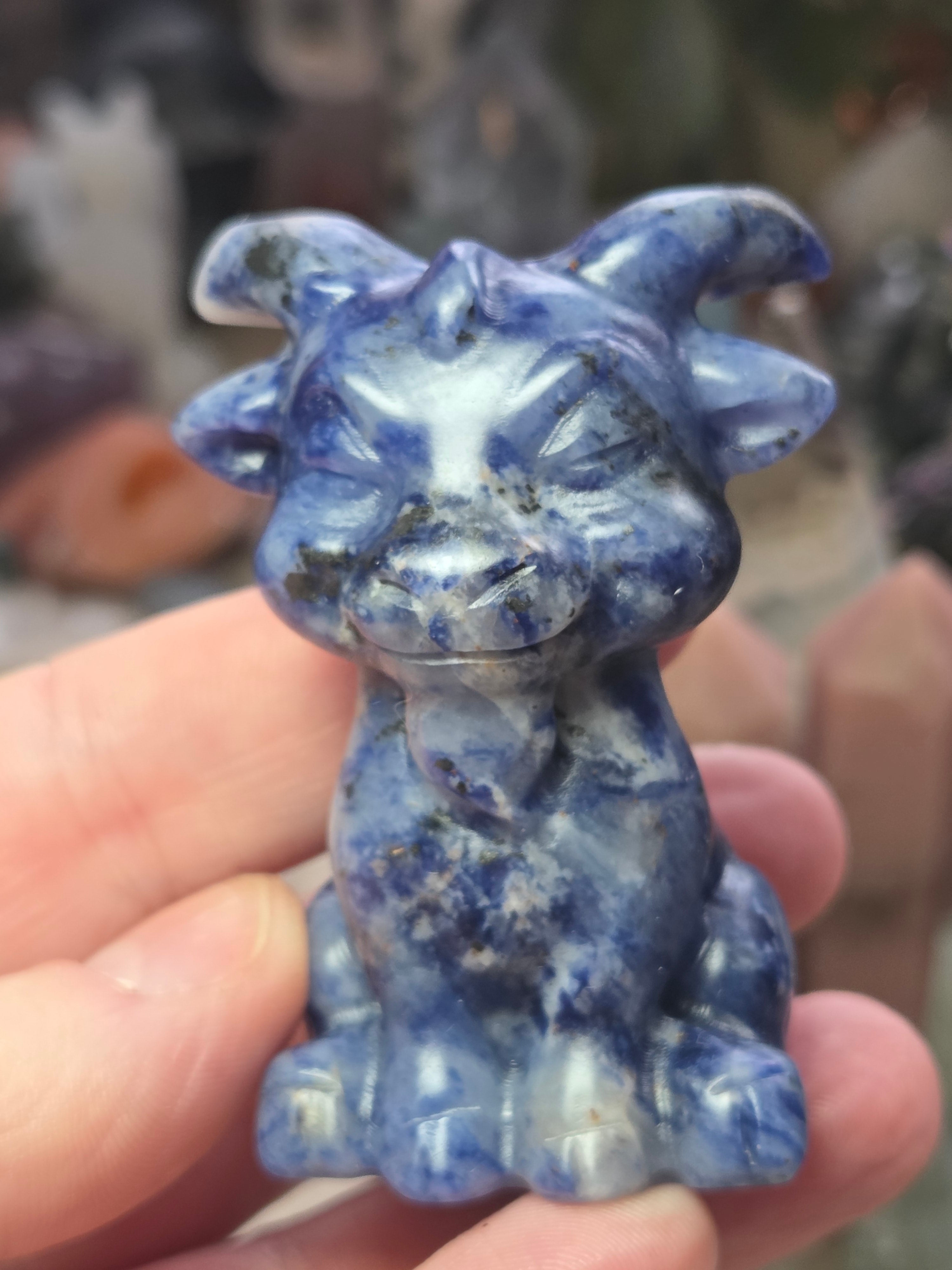 Sodalite crystal Goat carving