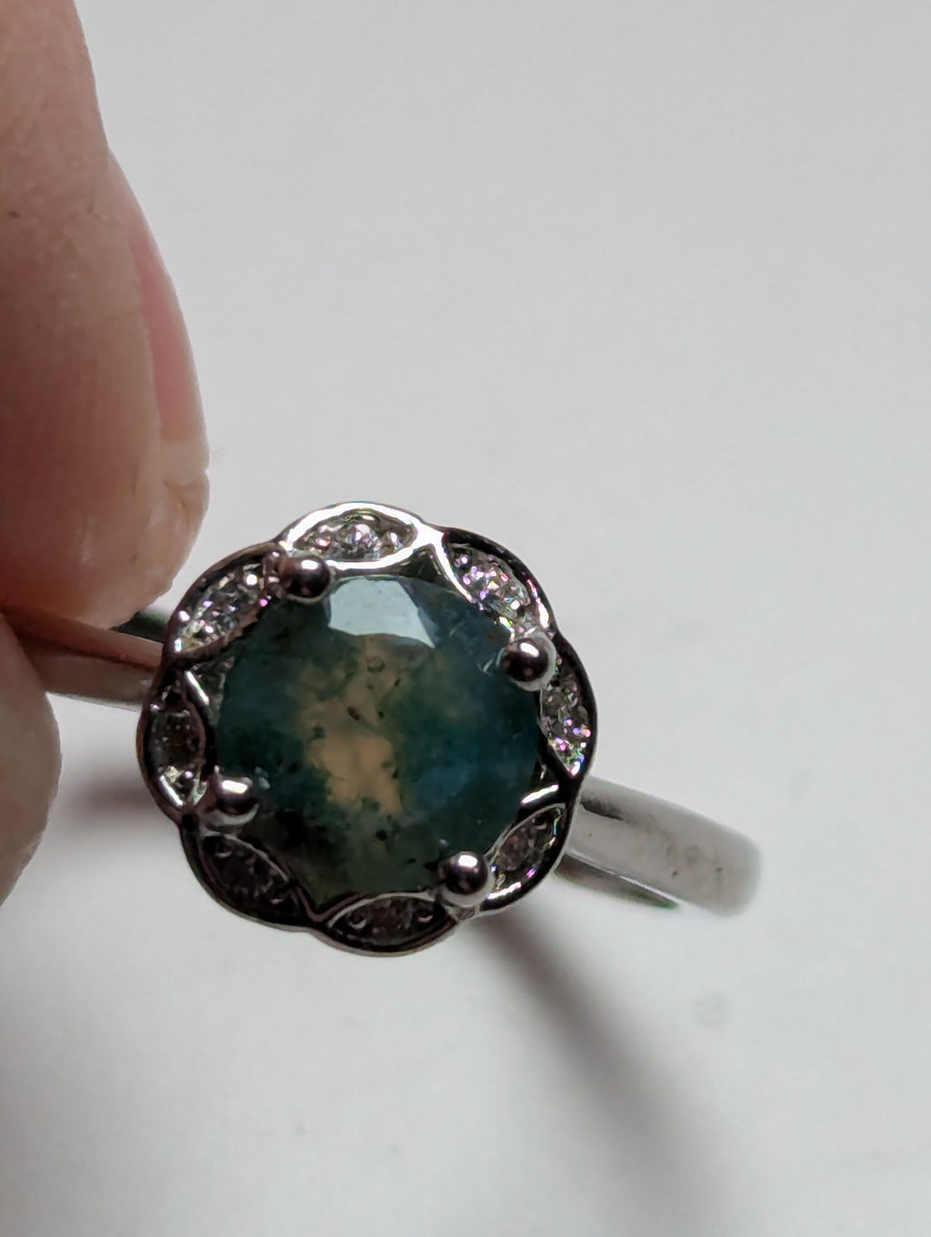 Moss Agate crystal Adjustable ring stainless steel