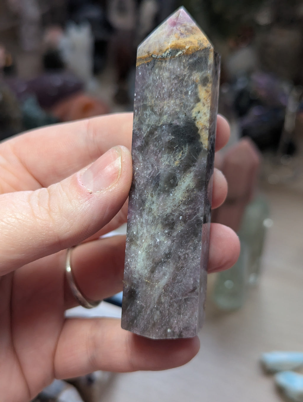 Unicorn stone crystal tower with lots of smokey quartz