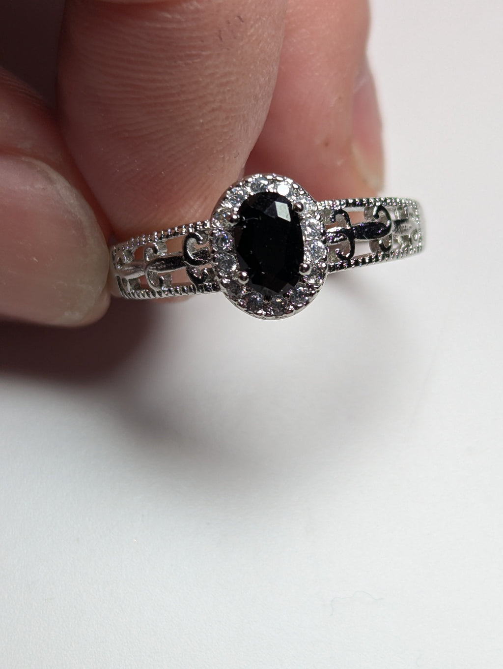 Black tourmaline crystal adjustable ring stainless steel