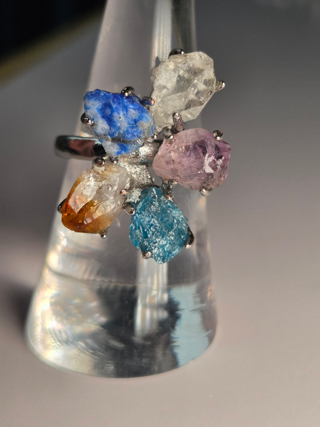 Amazing crystal specimen Adjustable ring amazonite