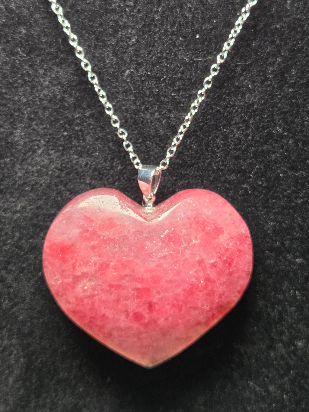 S925 Pink Rhodonite crystal heart carving necklace