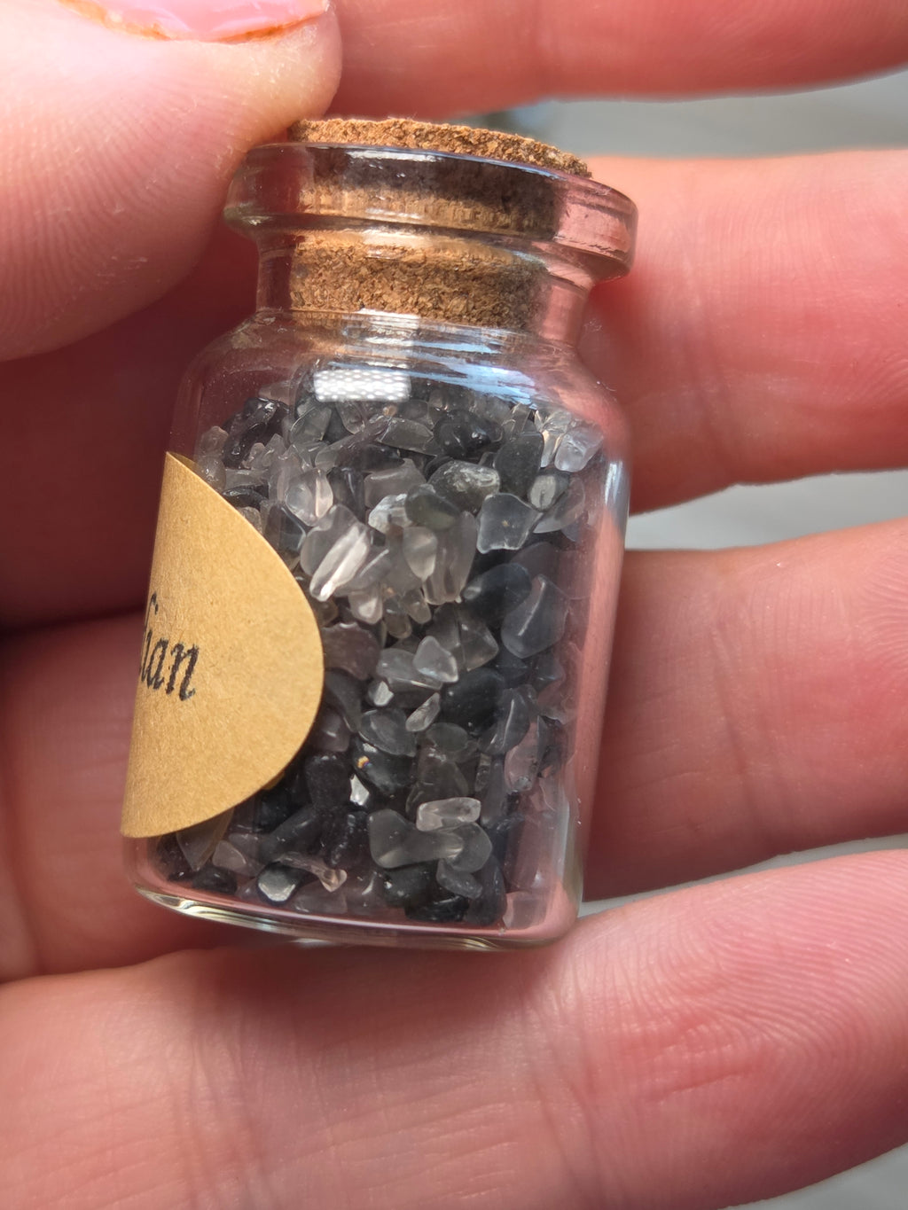 Crystal chips in glass jar