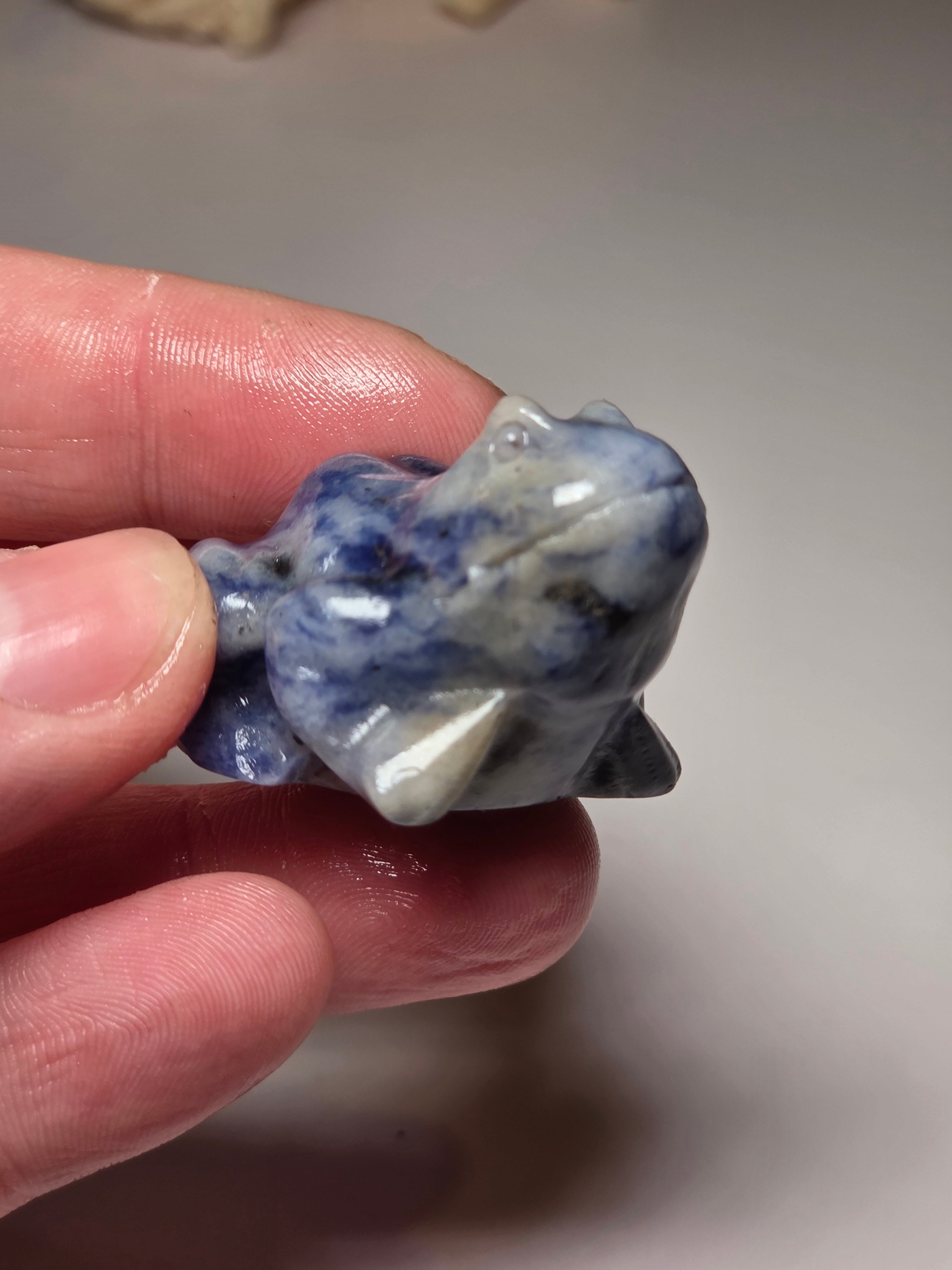 Blue  sodalite crystal frog carving