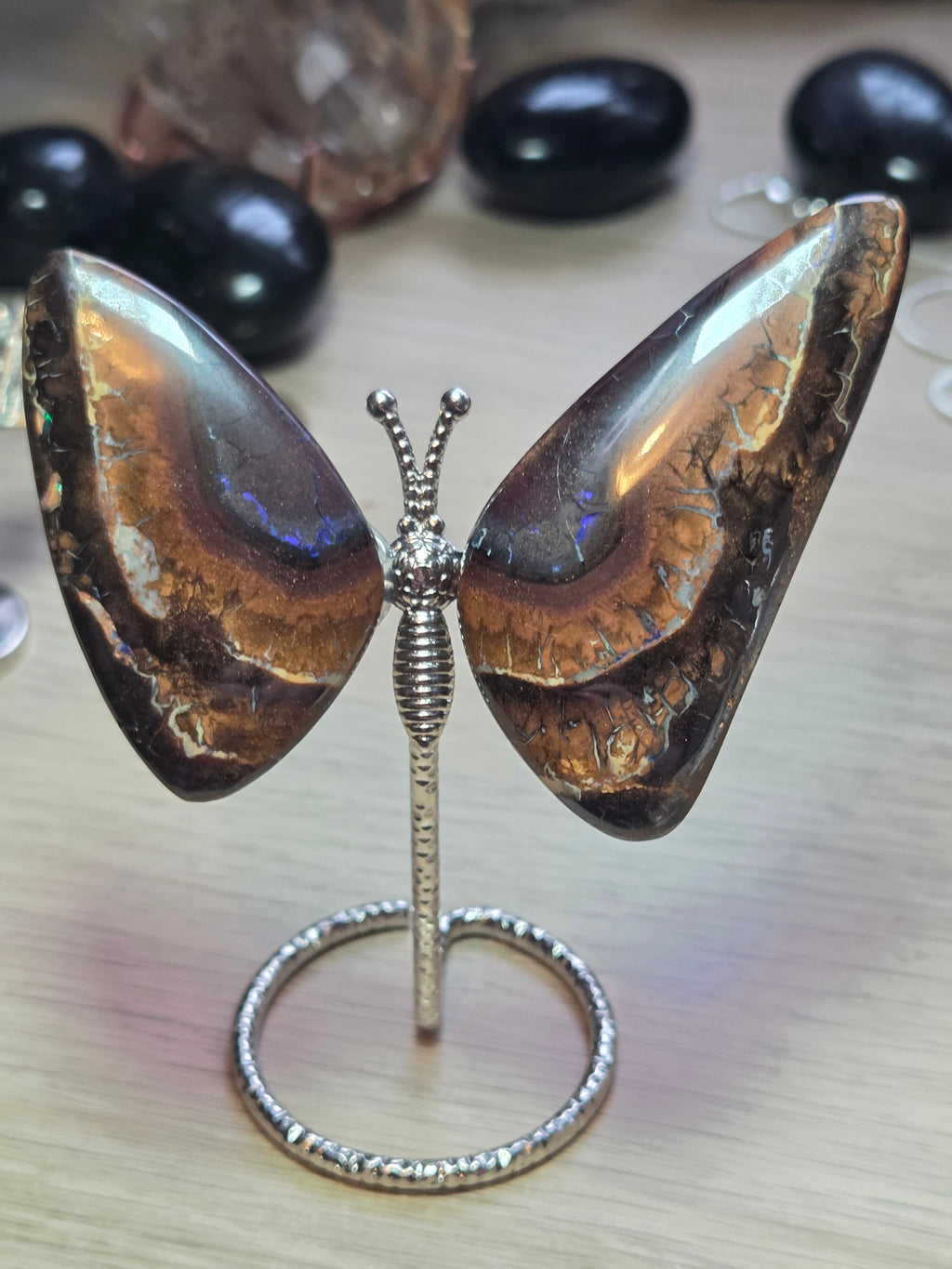 Rare bolder opal crystal butterfly and cut and polished