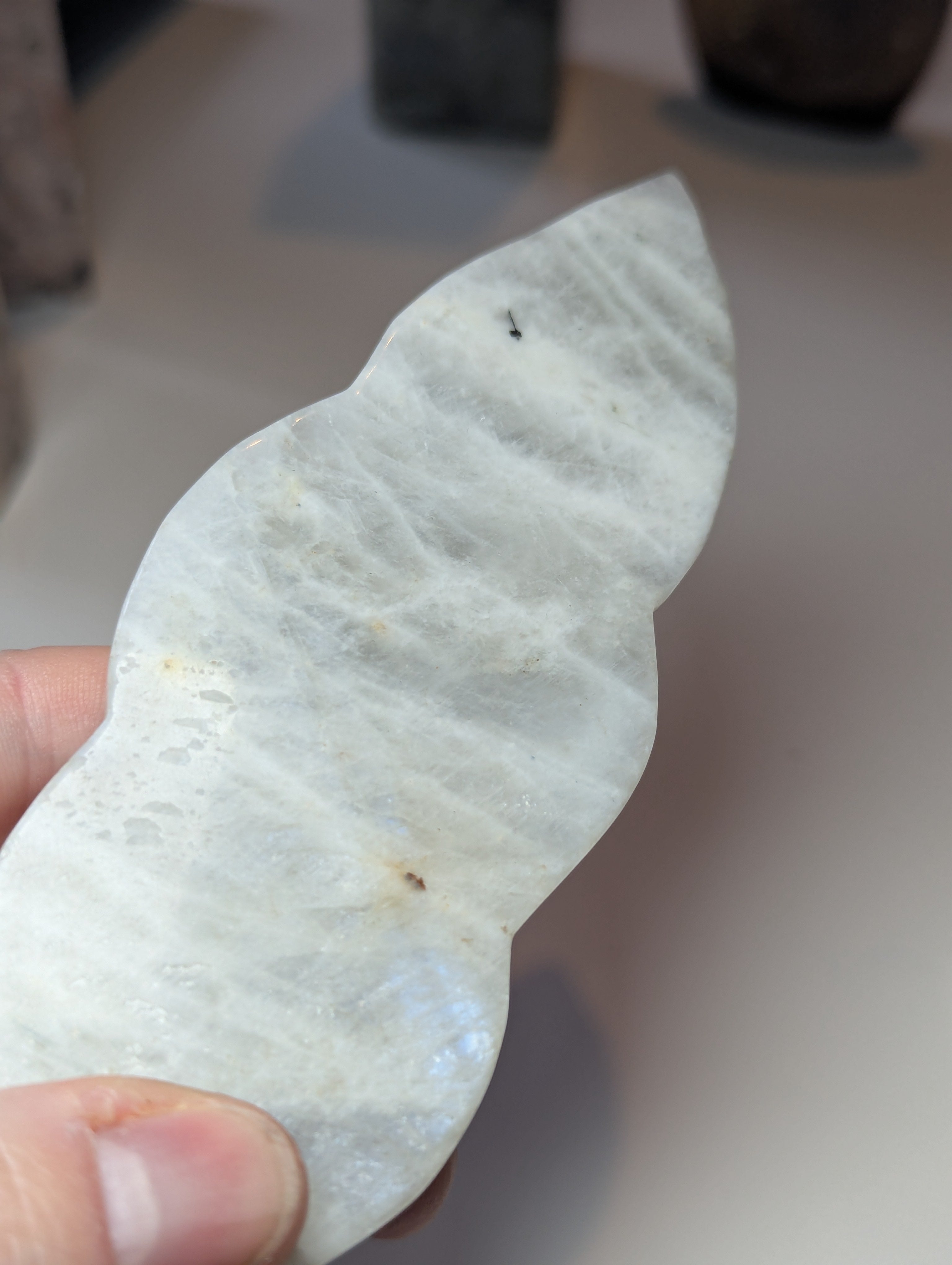 Rainbow moonstone crystal feather carving