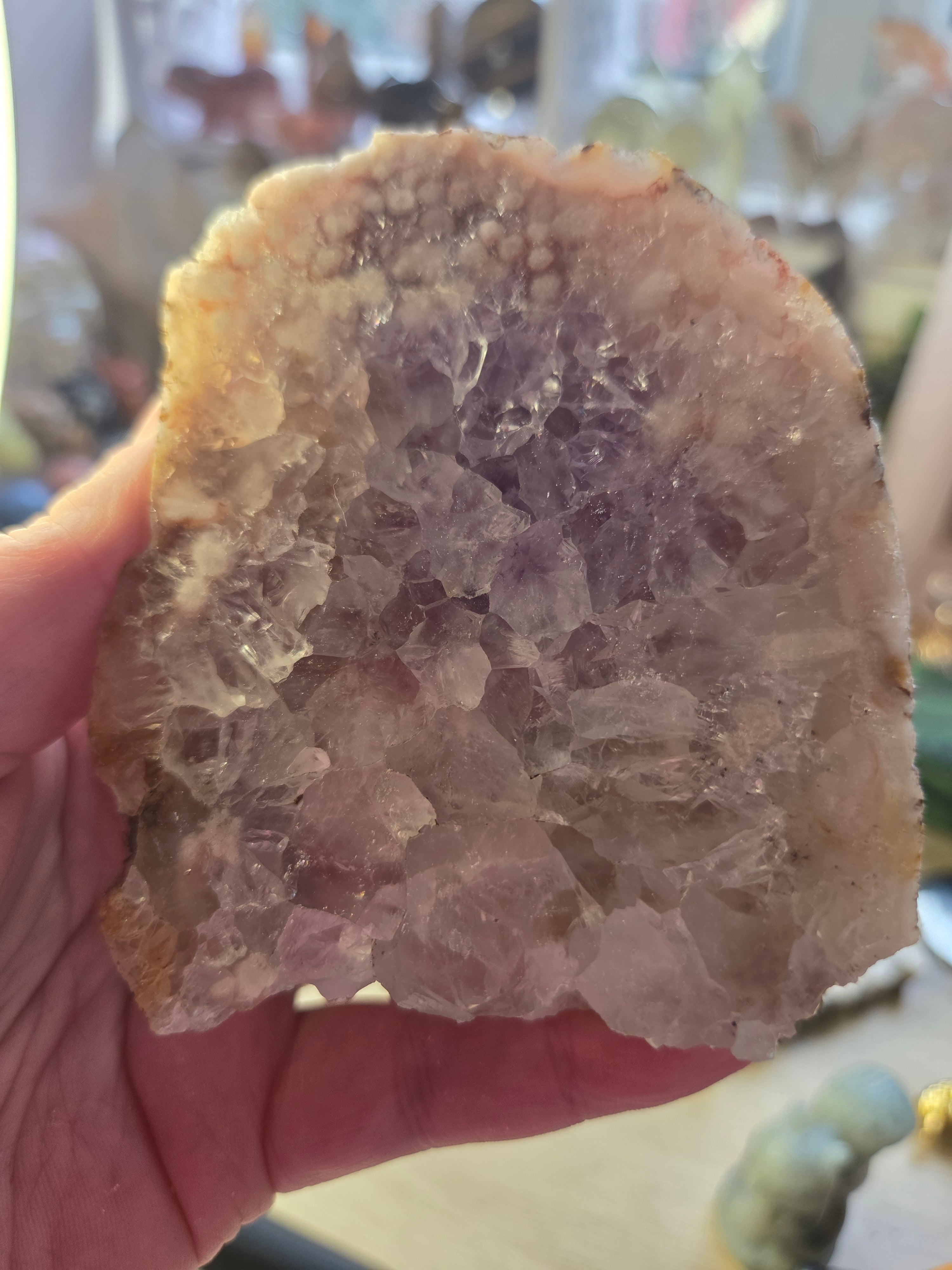 Pink amethyst crystal slice