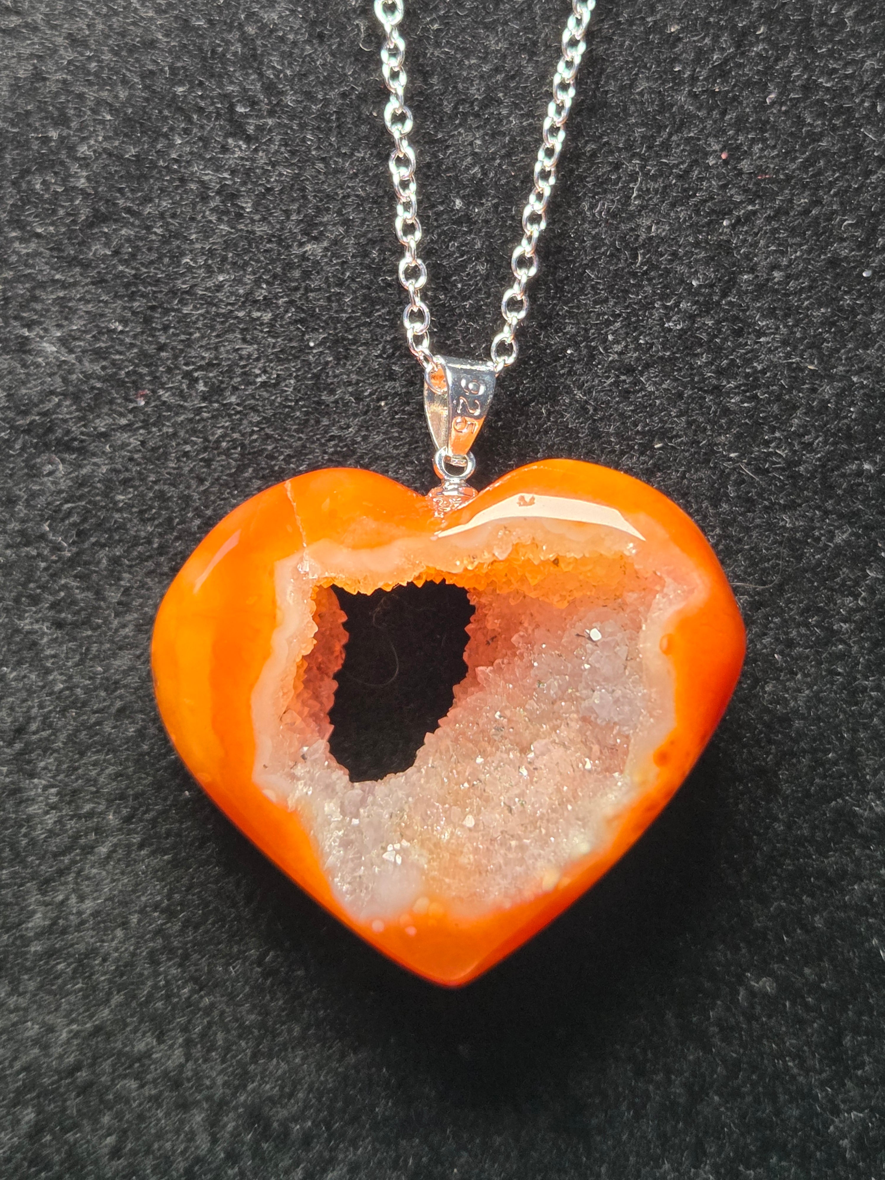 S925 Carnelian crystal heart with duzy necklace