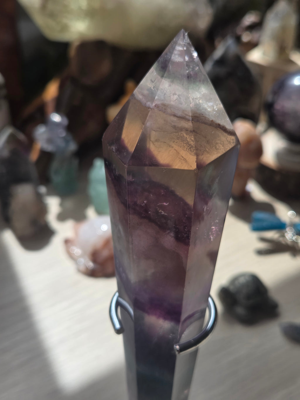 Amazing flourite crystal wand with stand