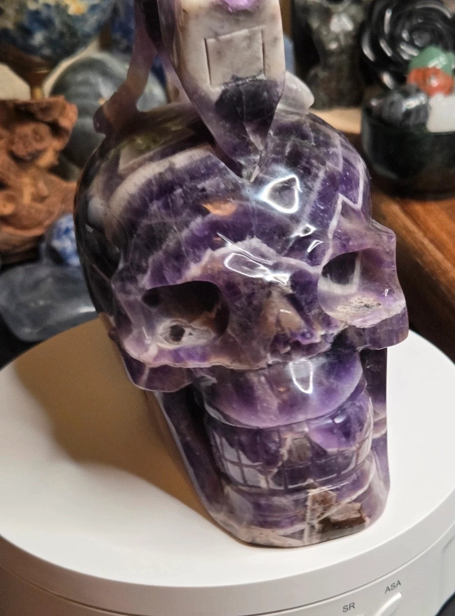Sale - Large Dream Amethyst crystal skull and axe carving