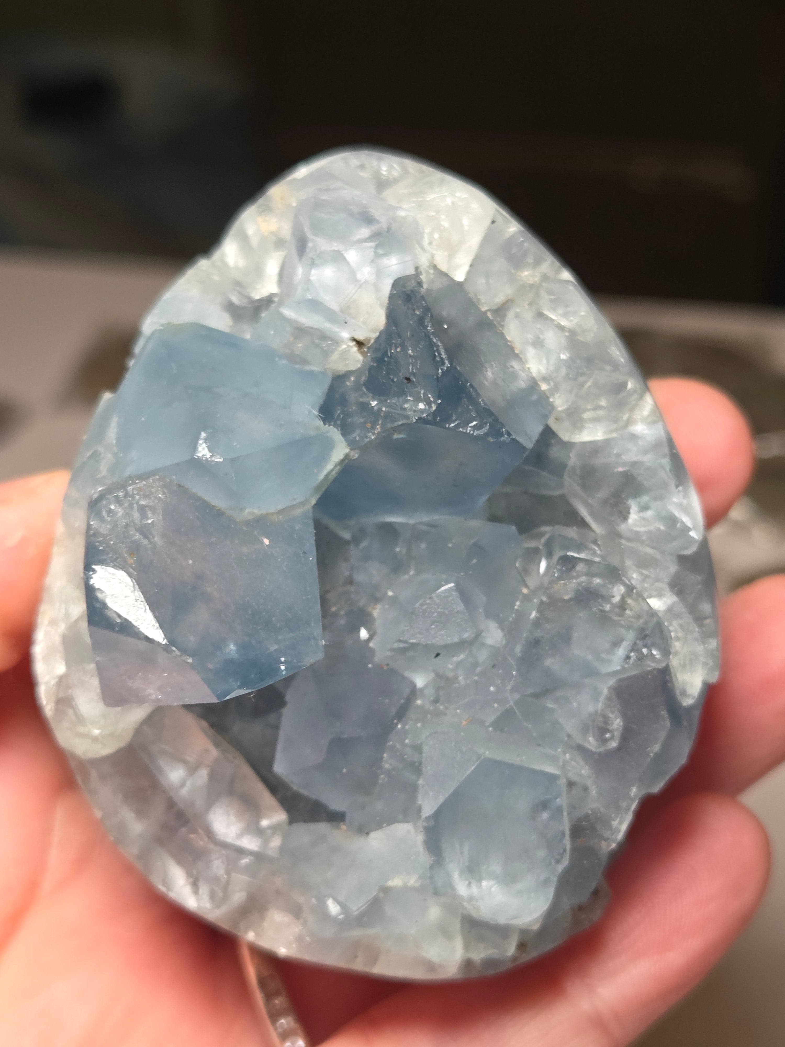 Blue calcite crystal Egg carving
