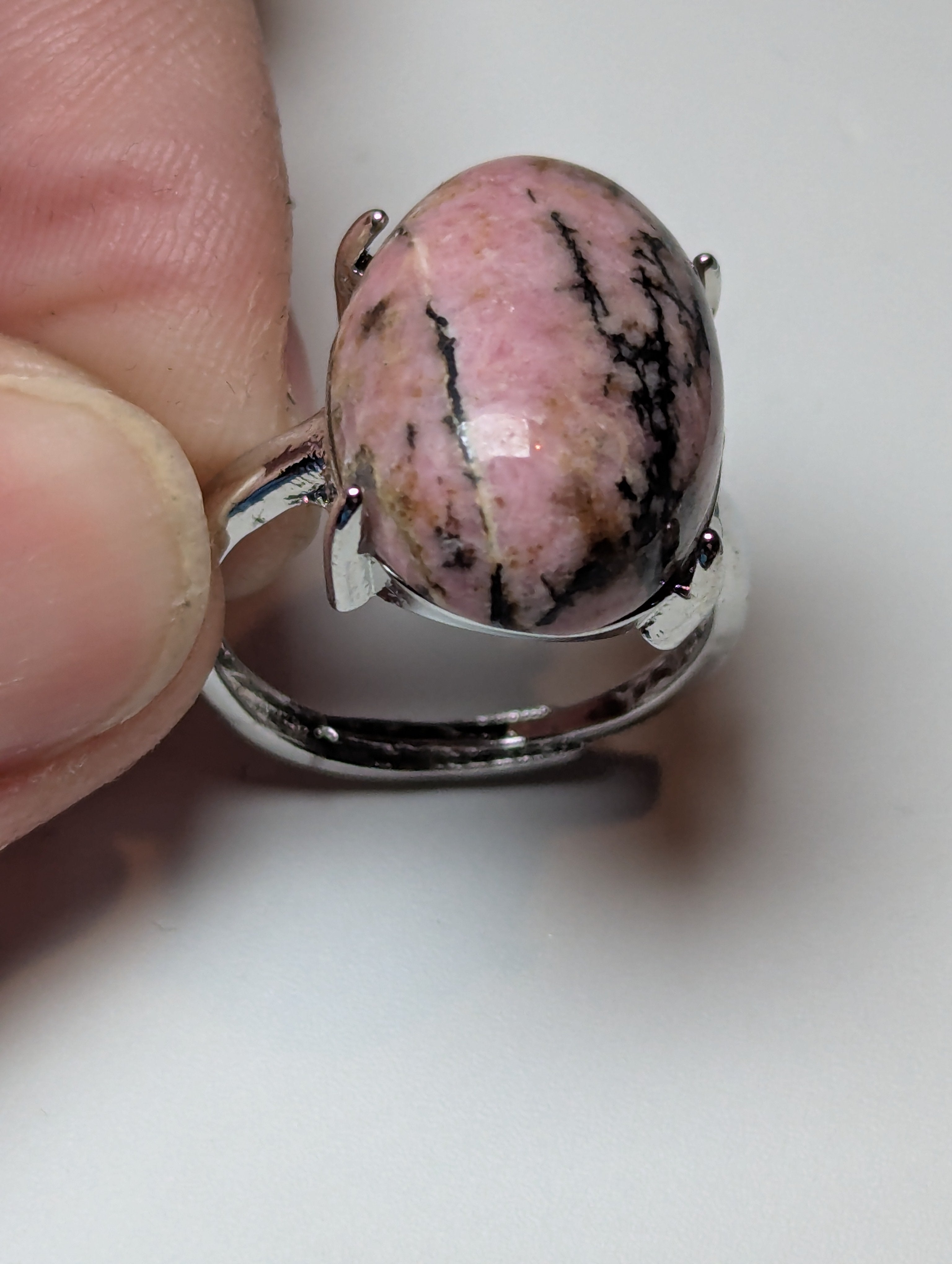 Pink Rhodonite crystal Adjustable ring