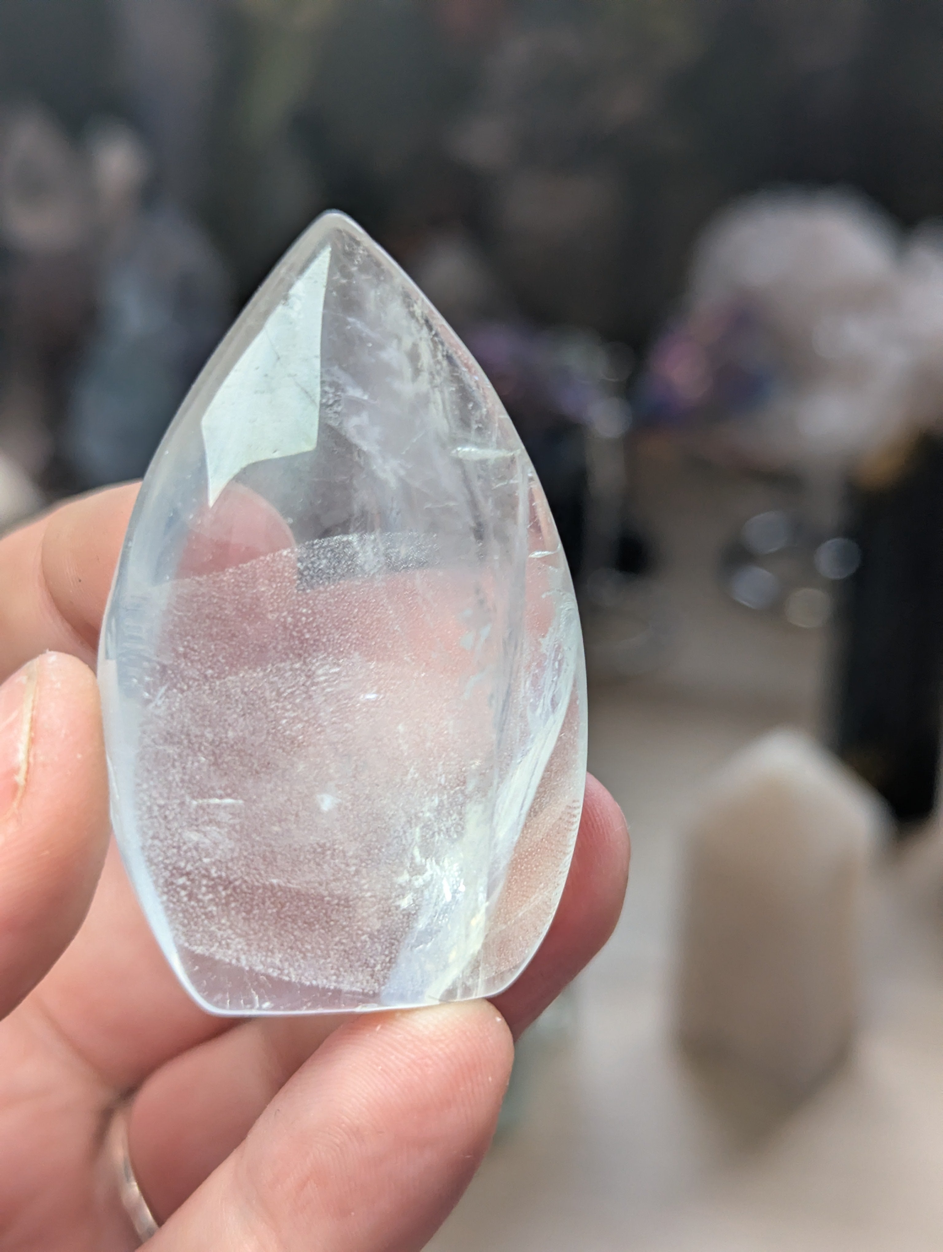 Clear quartz crystal tear drop carving