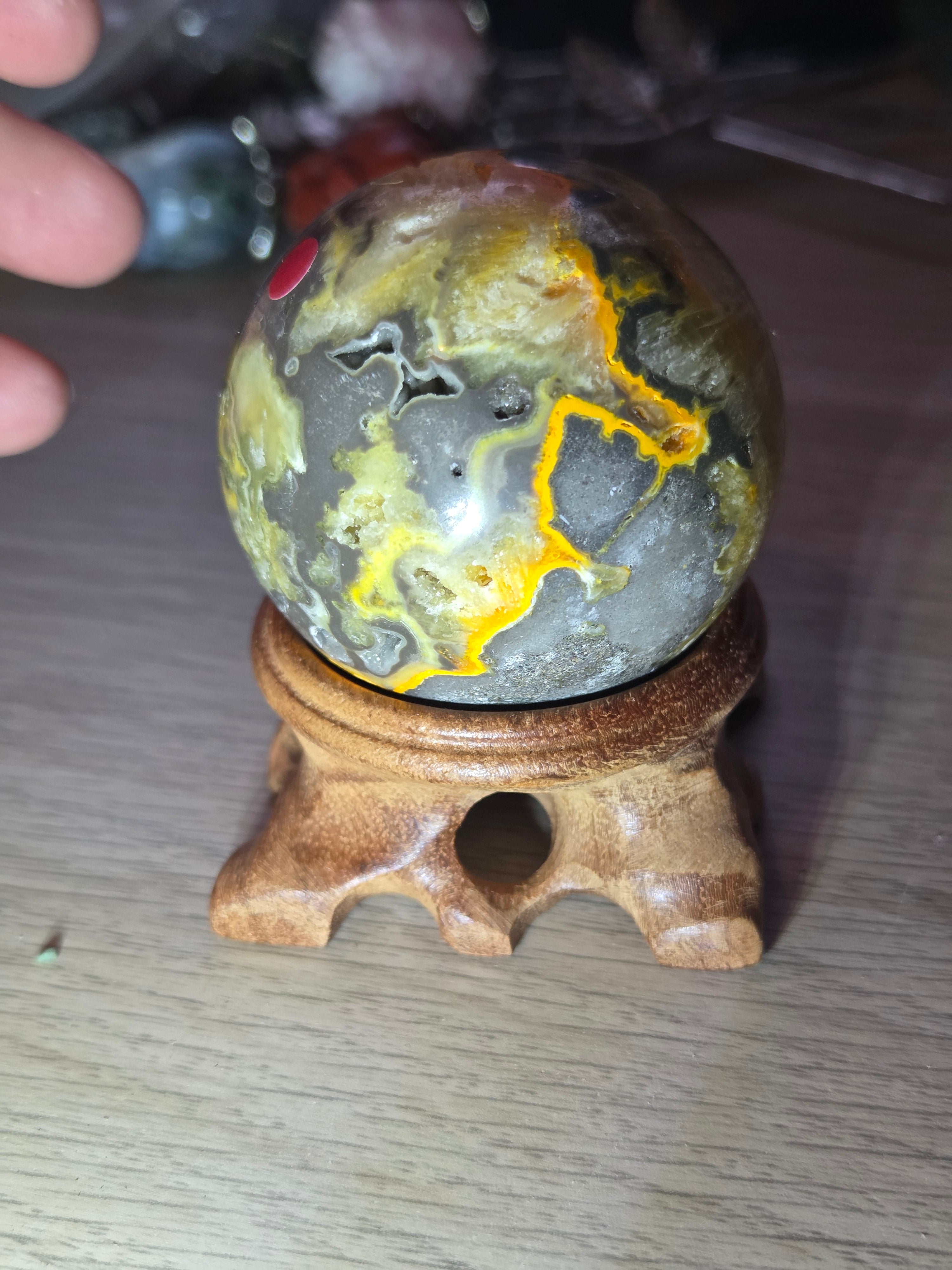 Bumblebee jasper crystal sphere with stand