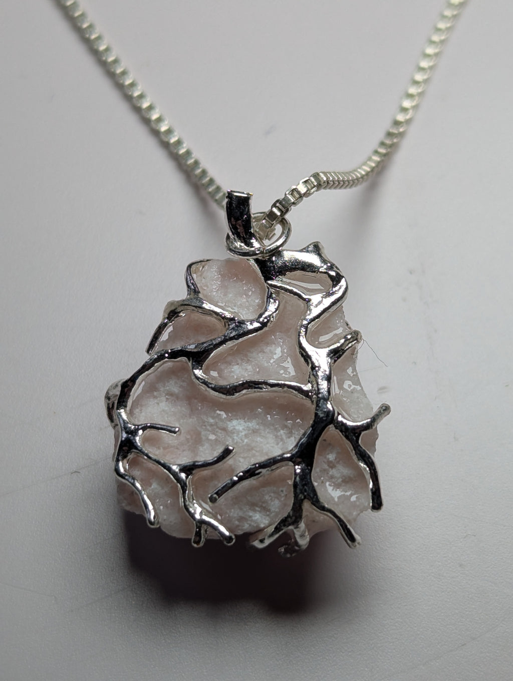 Raw pink opal crystal necklace