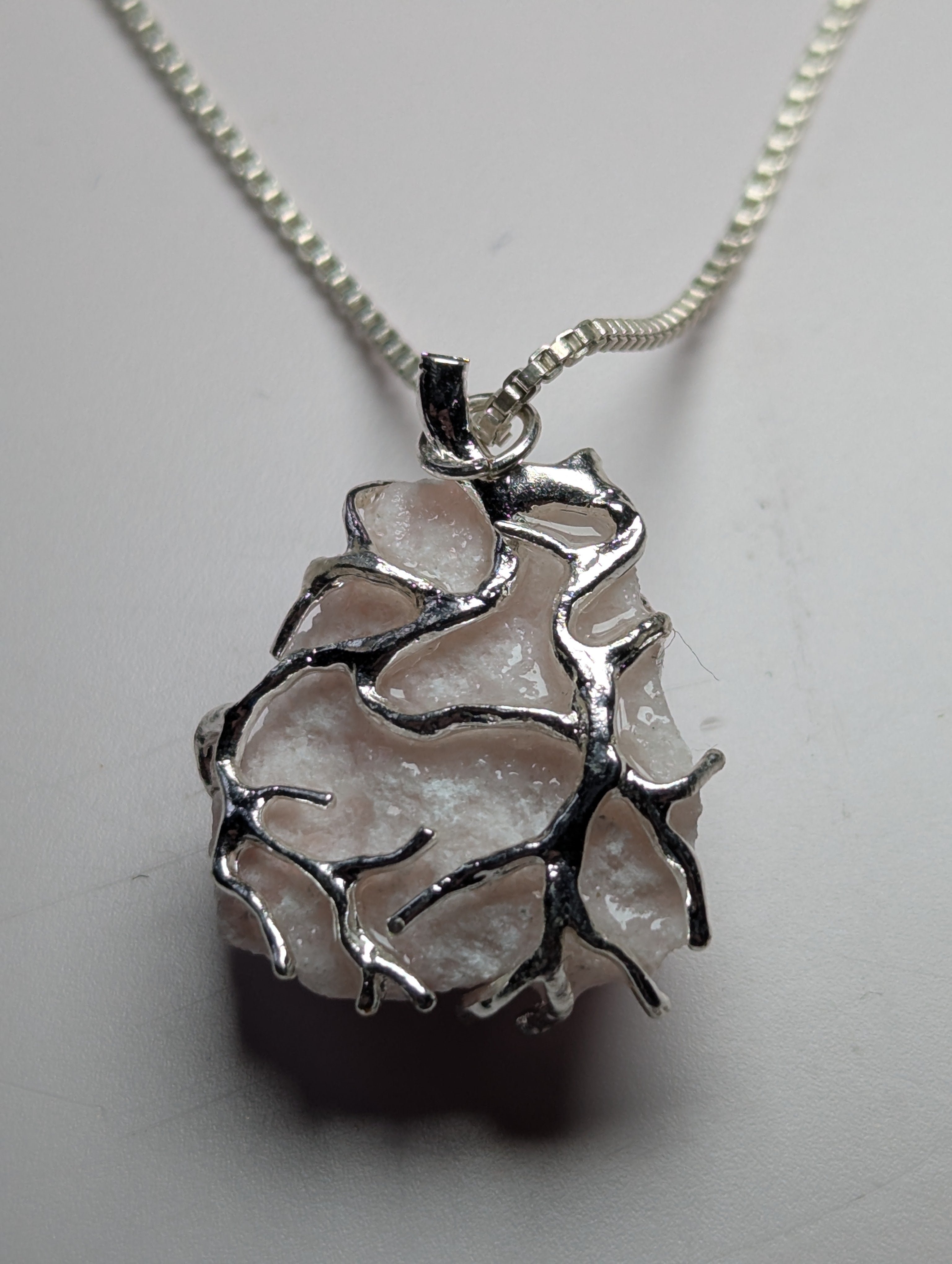 Raw pink opal crystal necklace