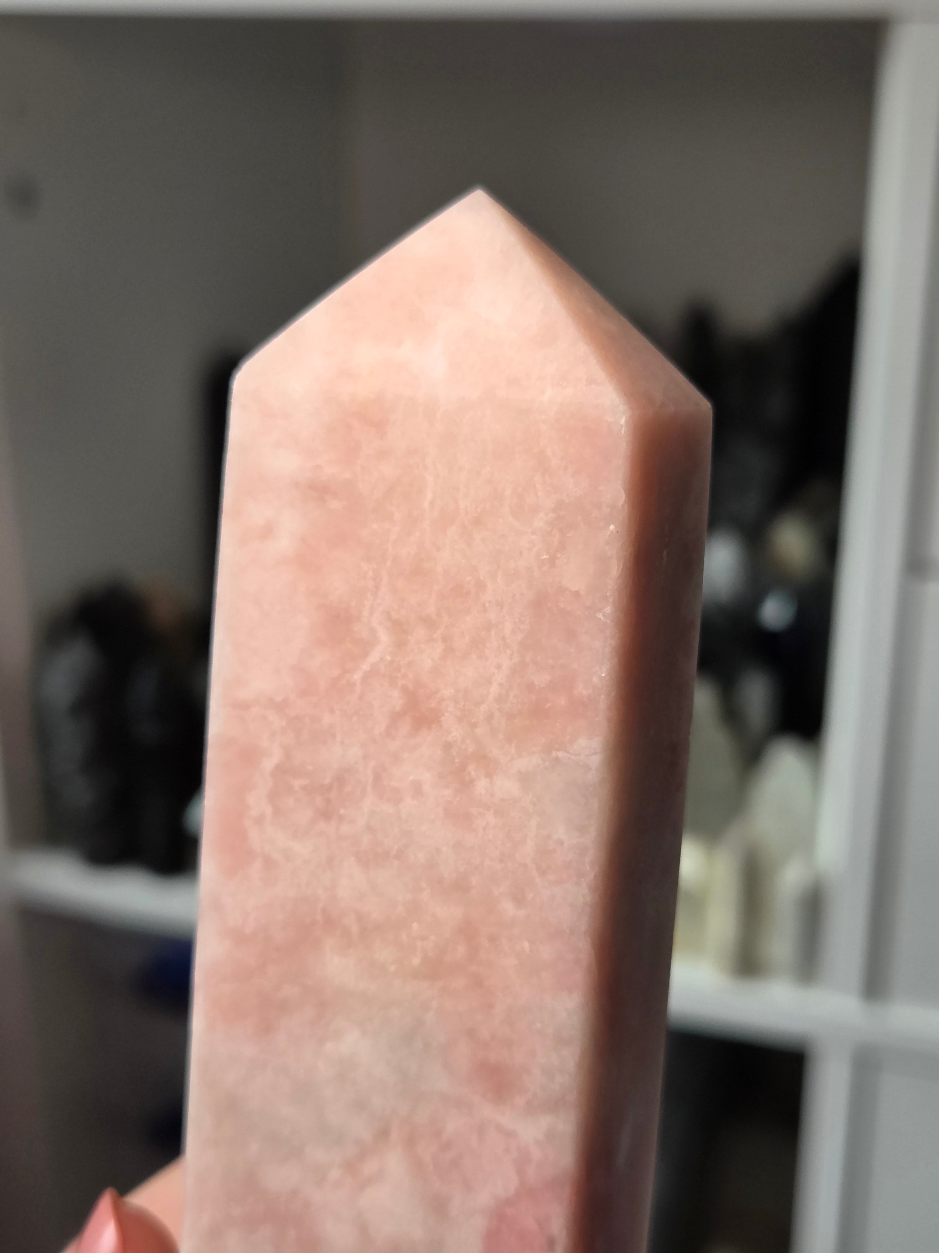 Large pink opal crystal tower