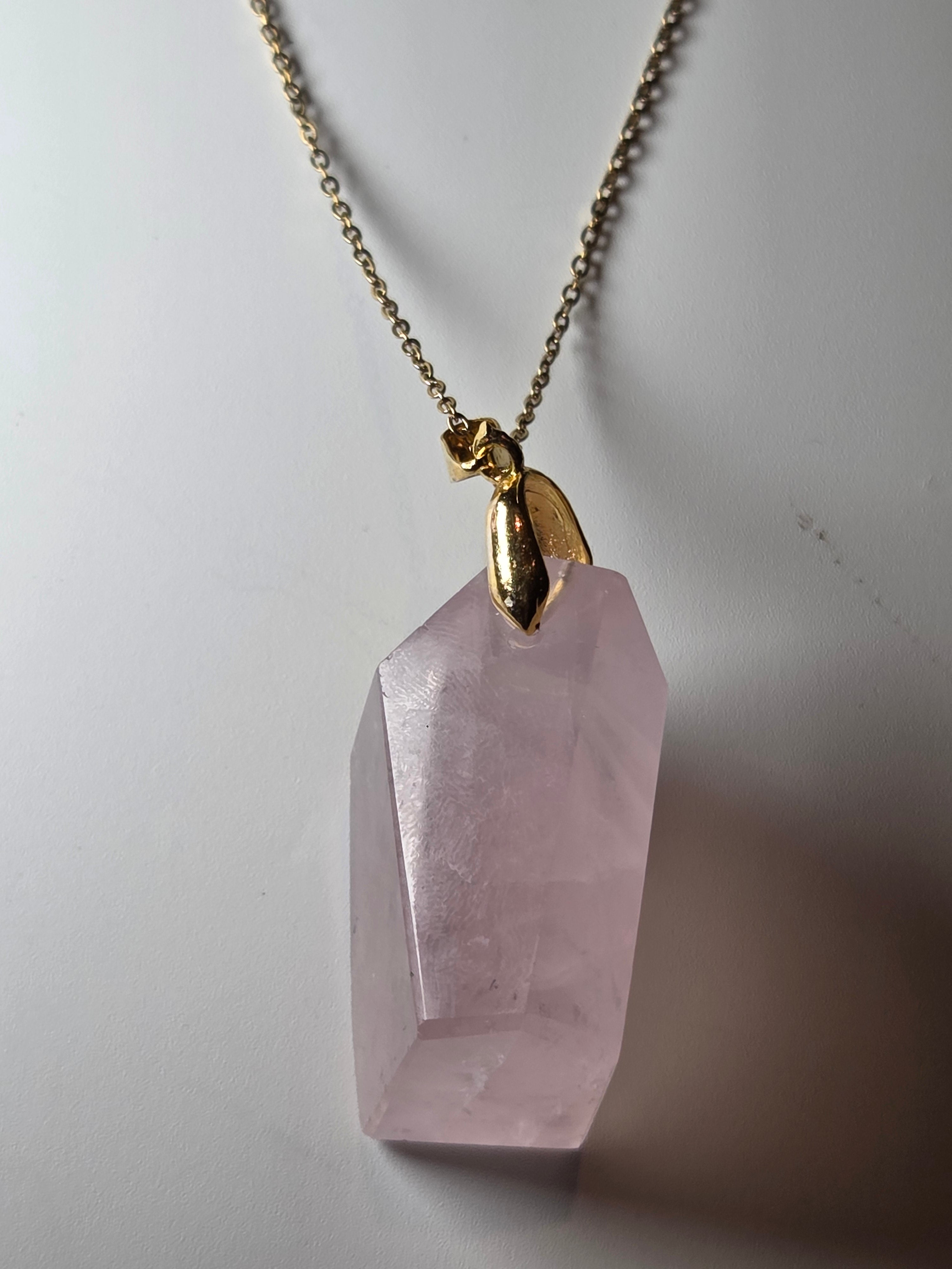 Rose quartz crystal handmade necklace