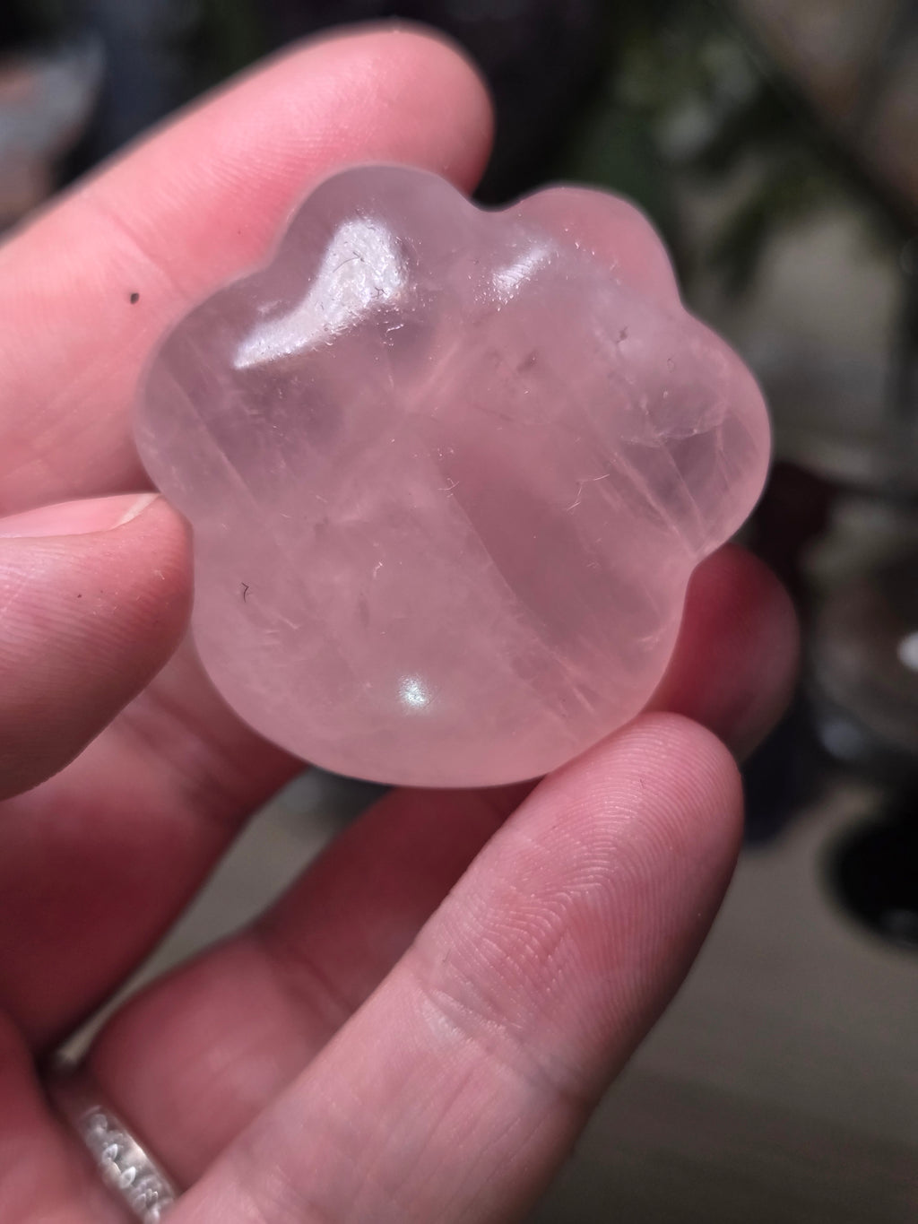 Rose quartz crystal paw print