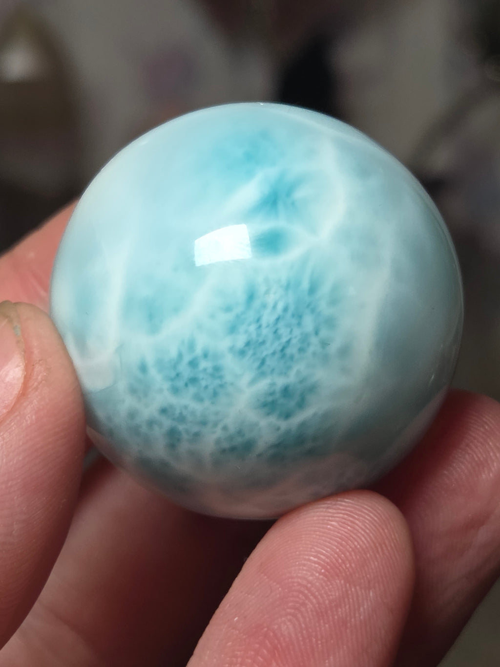 Rare beautiful Larimar crystal sphere with certificate