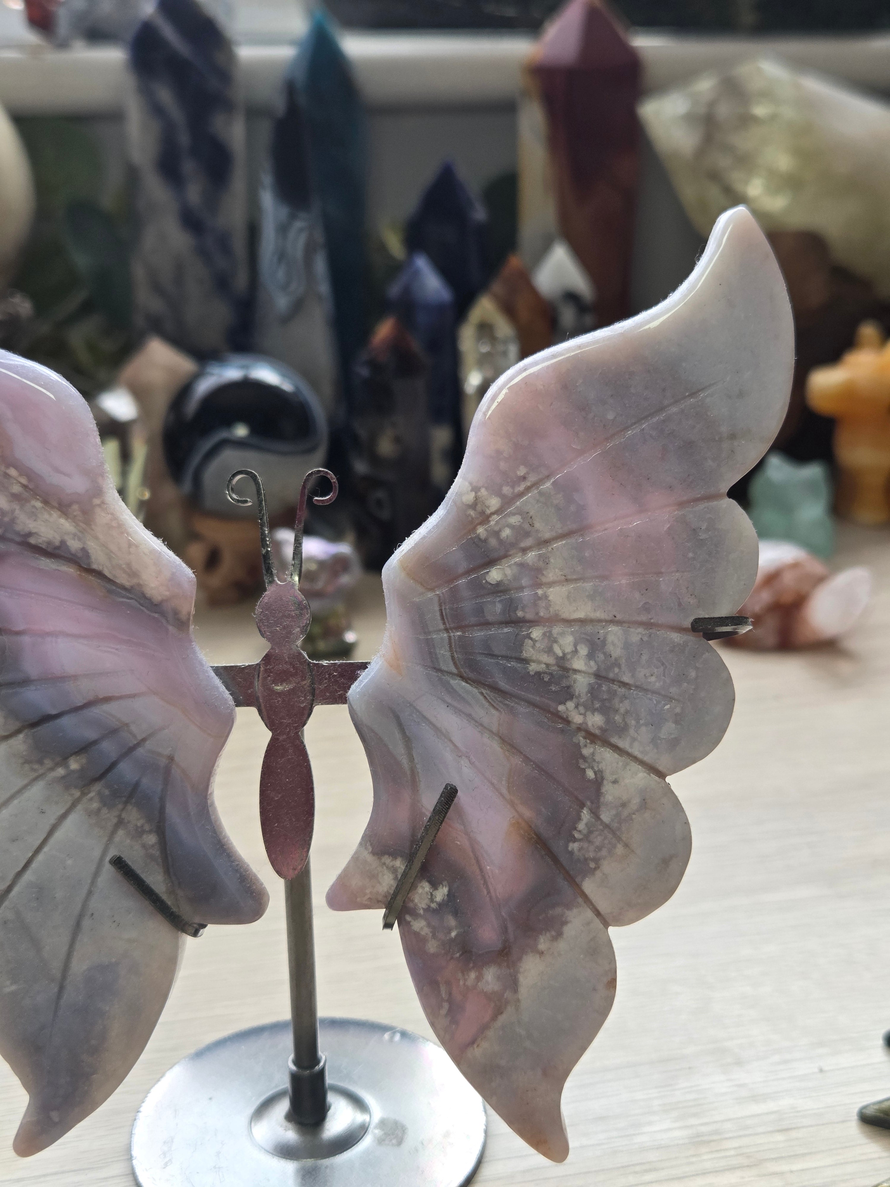 Natural Blue flower agate crystal large butterfly