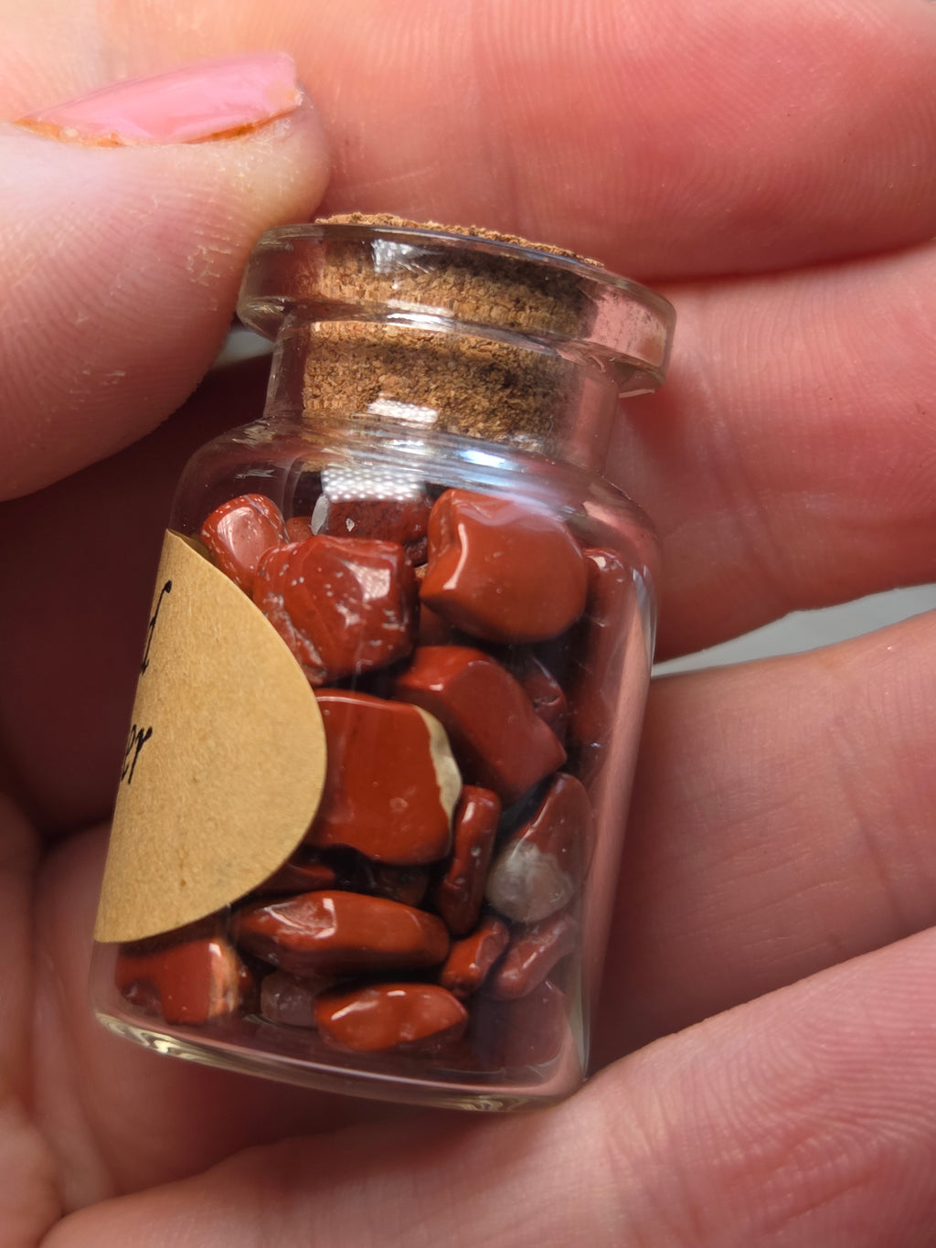 Crystal chips in glass jar