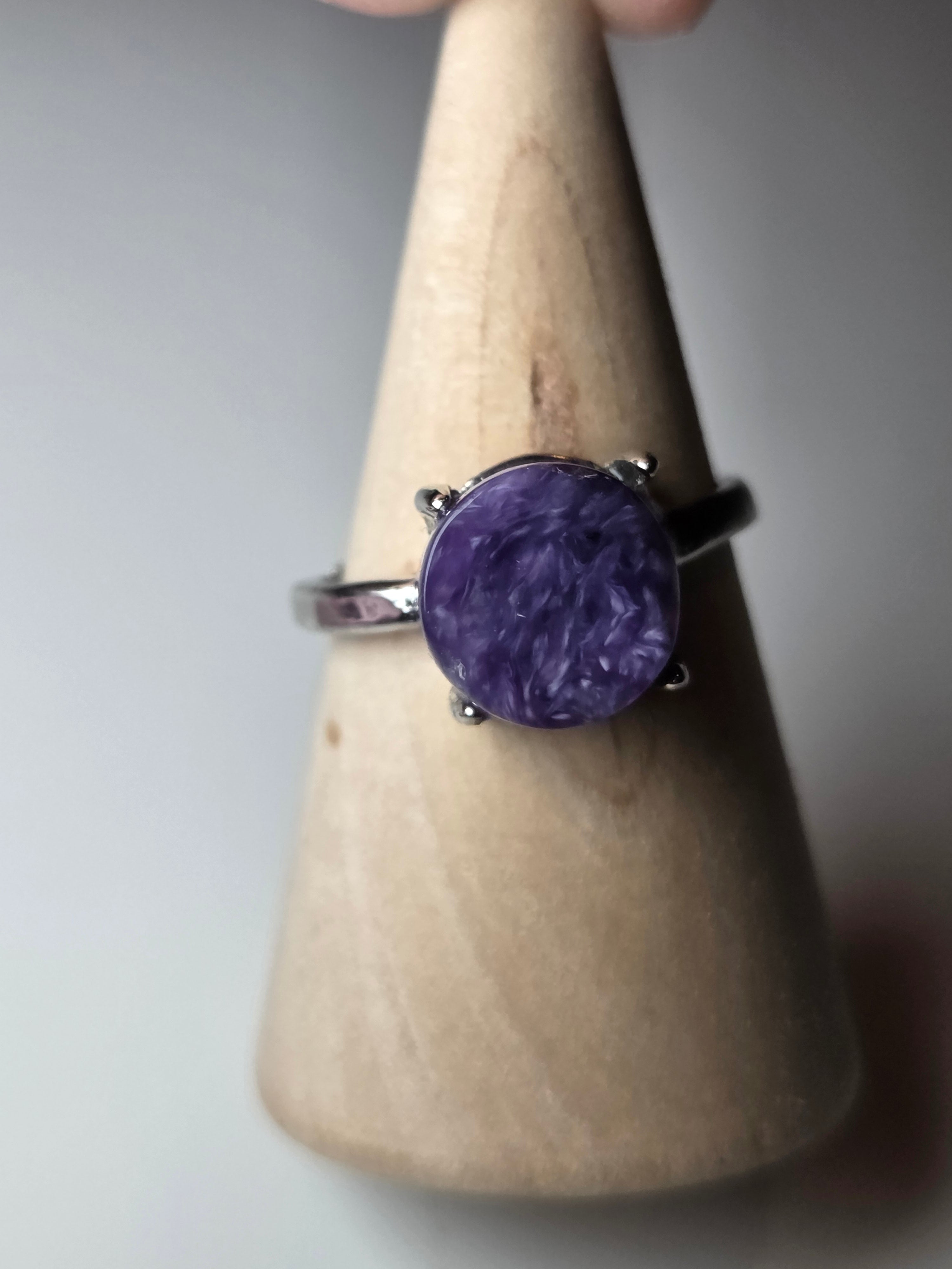 Charoite crystal adjustable ring