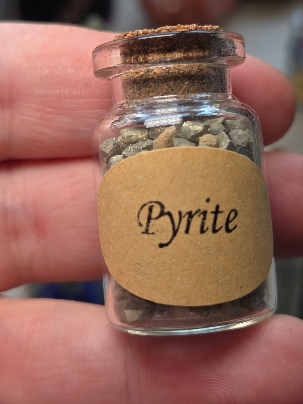 Crystal chips in glass jar