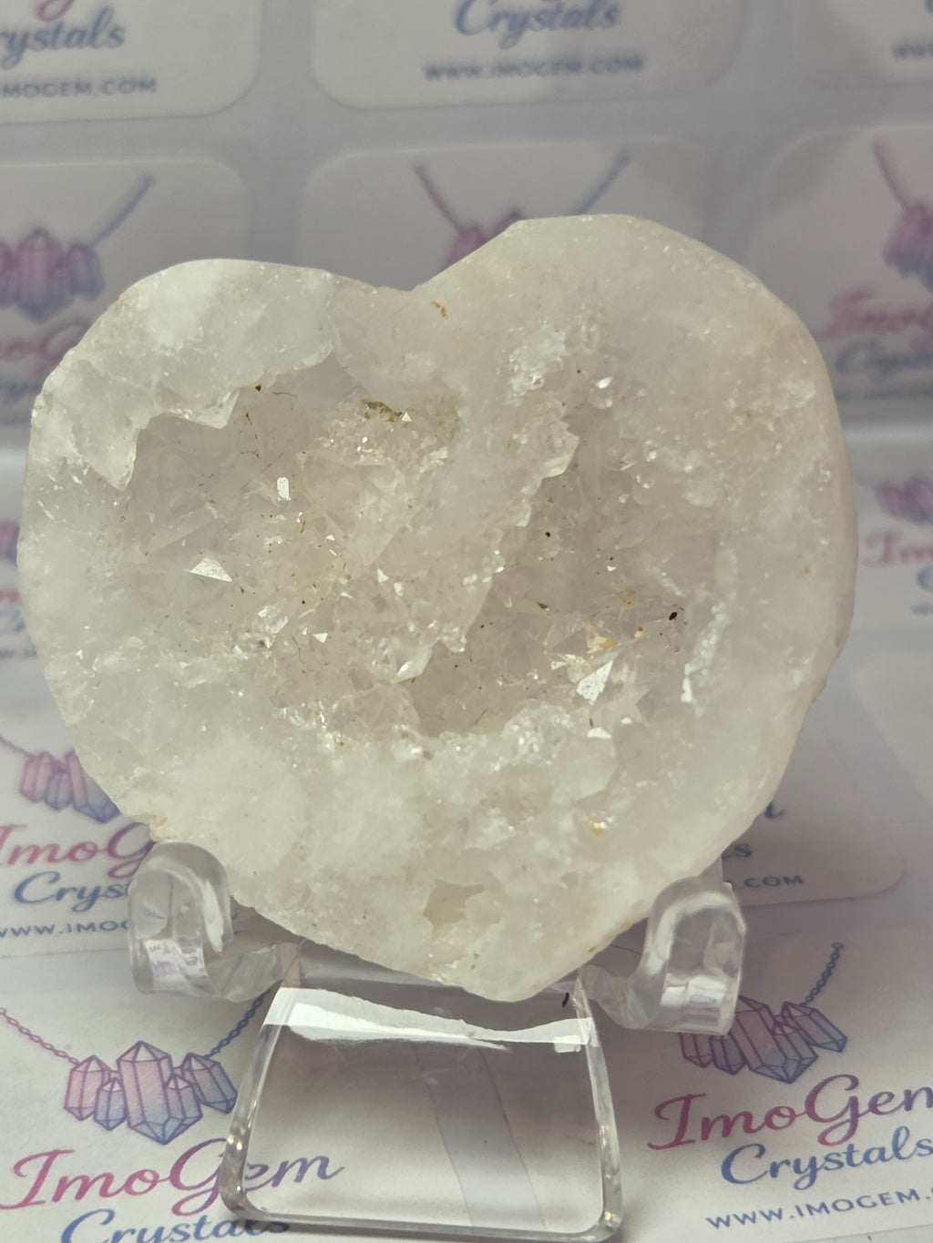 Clear quartz crystal Geode heart carving