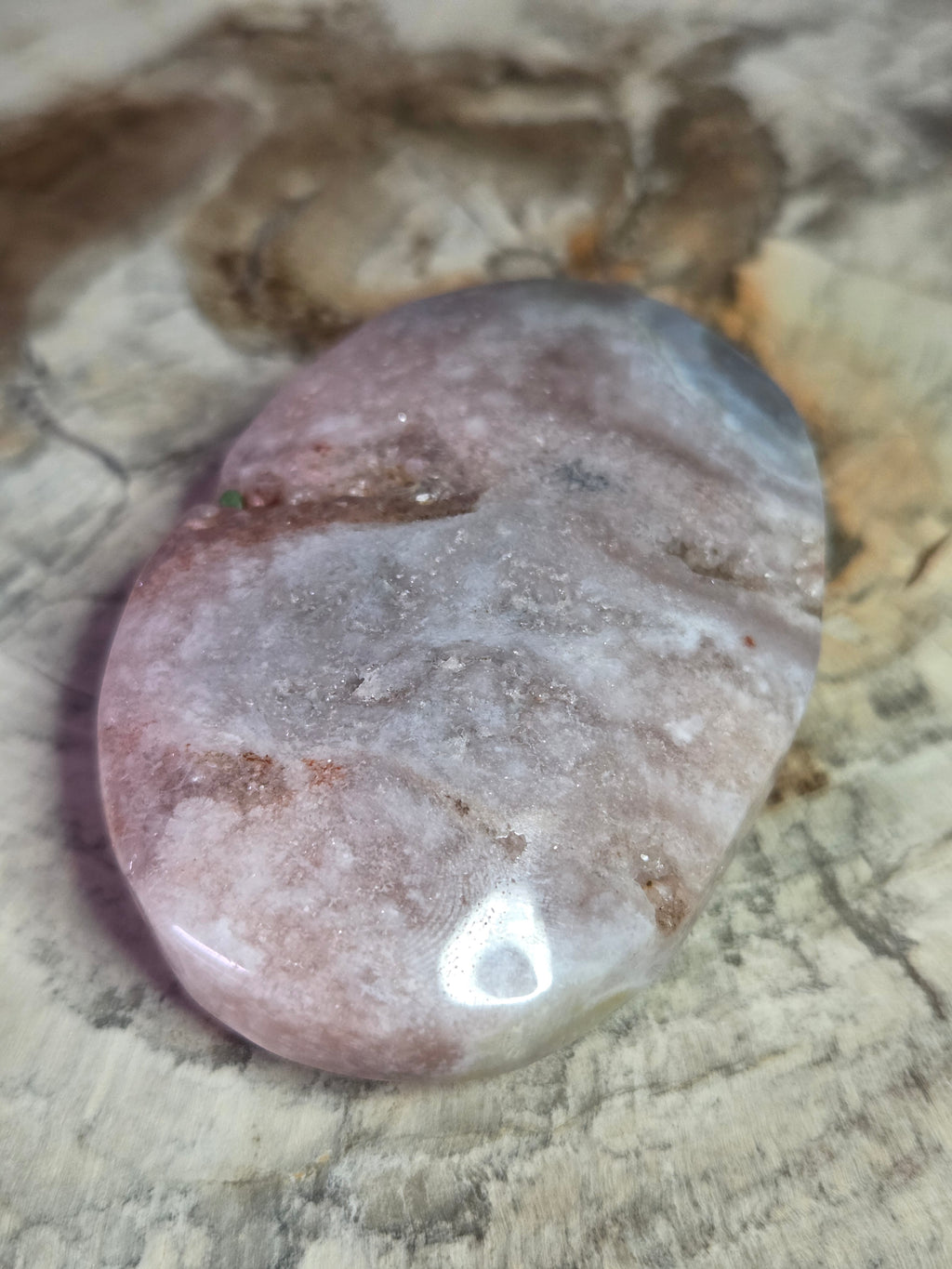 Pink petrified wood crystal palm stone