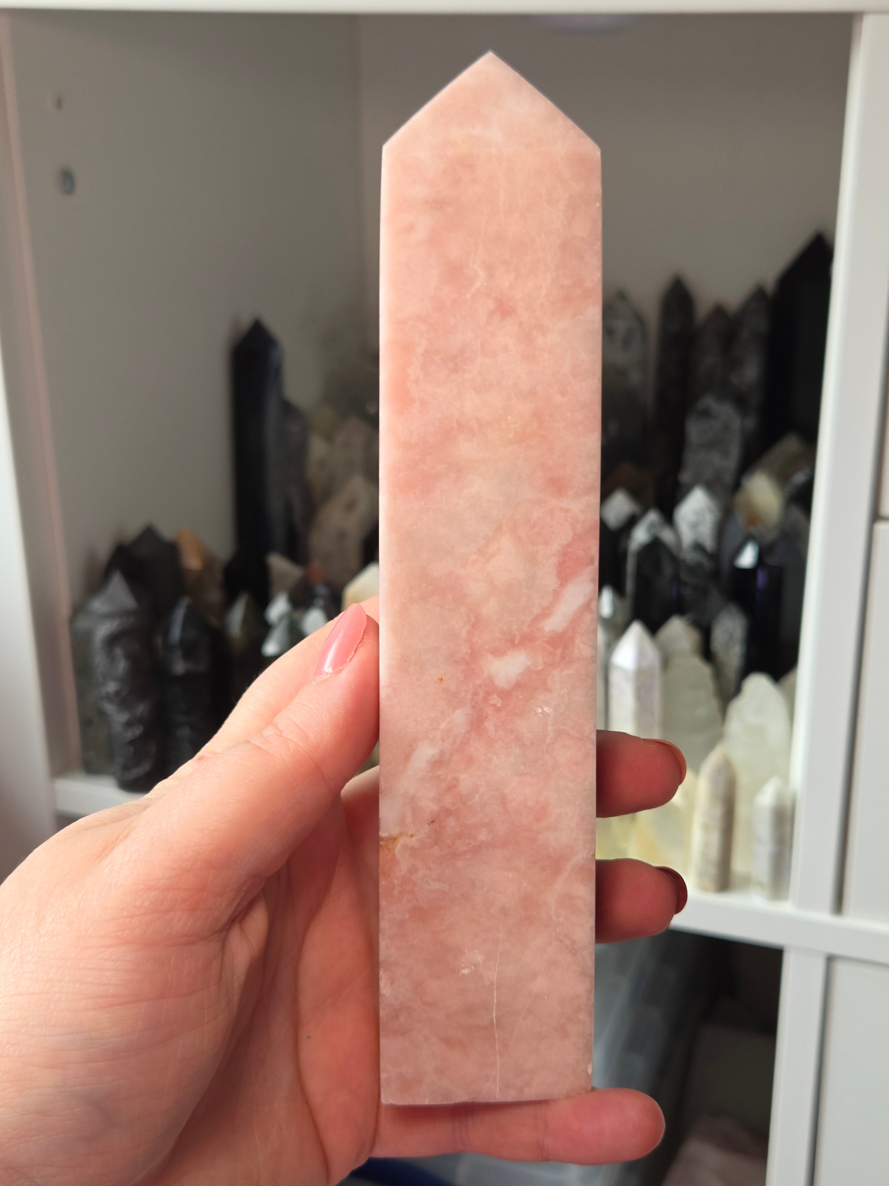 Large pink opal crystal tower